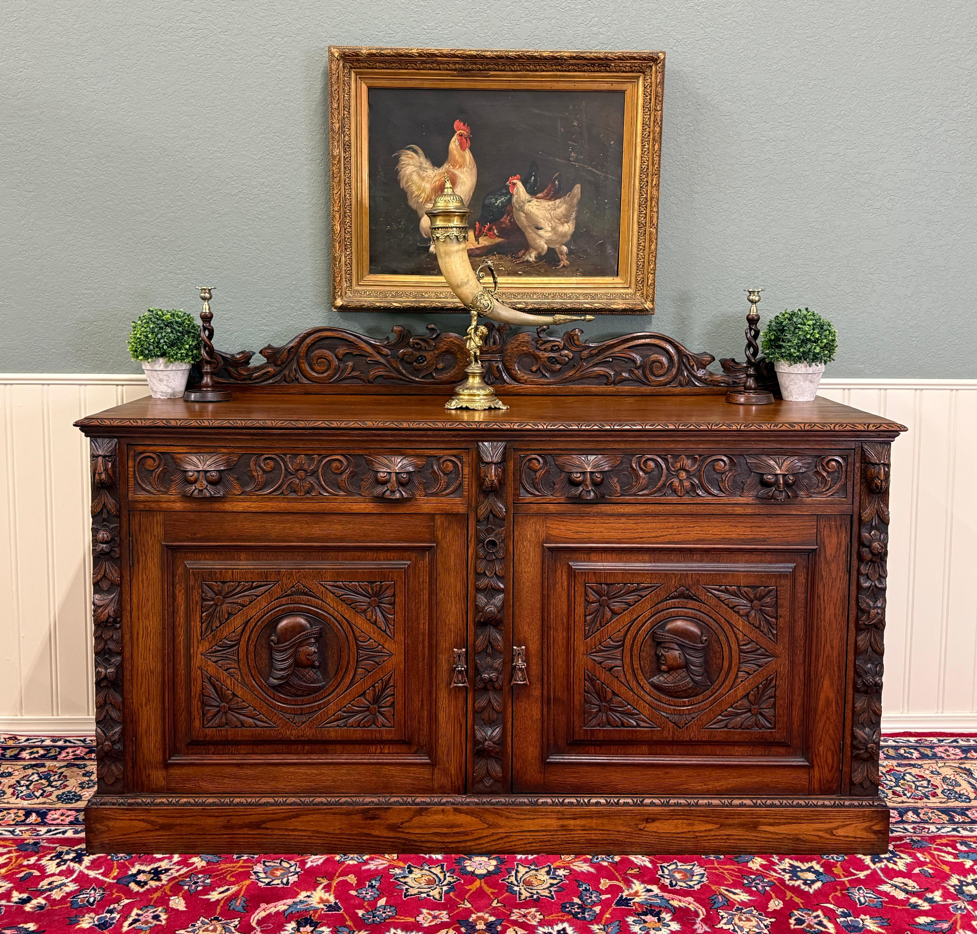 Antique Renaissance Revival Französisch Server Sideboard Buffet Schrank Eiche 19C im Angebot 12