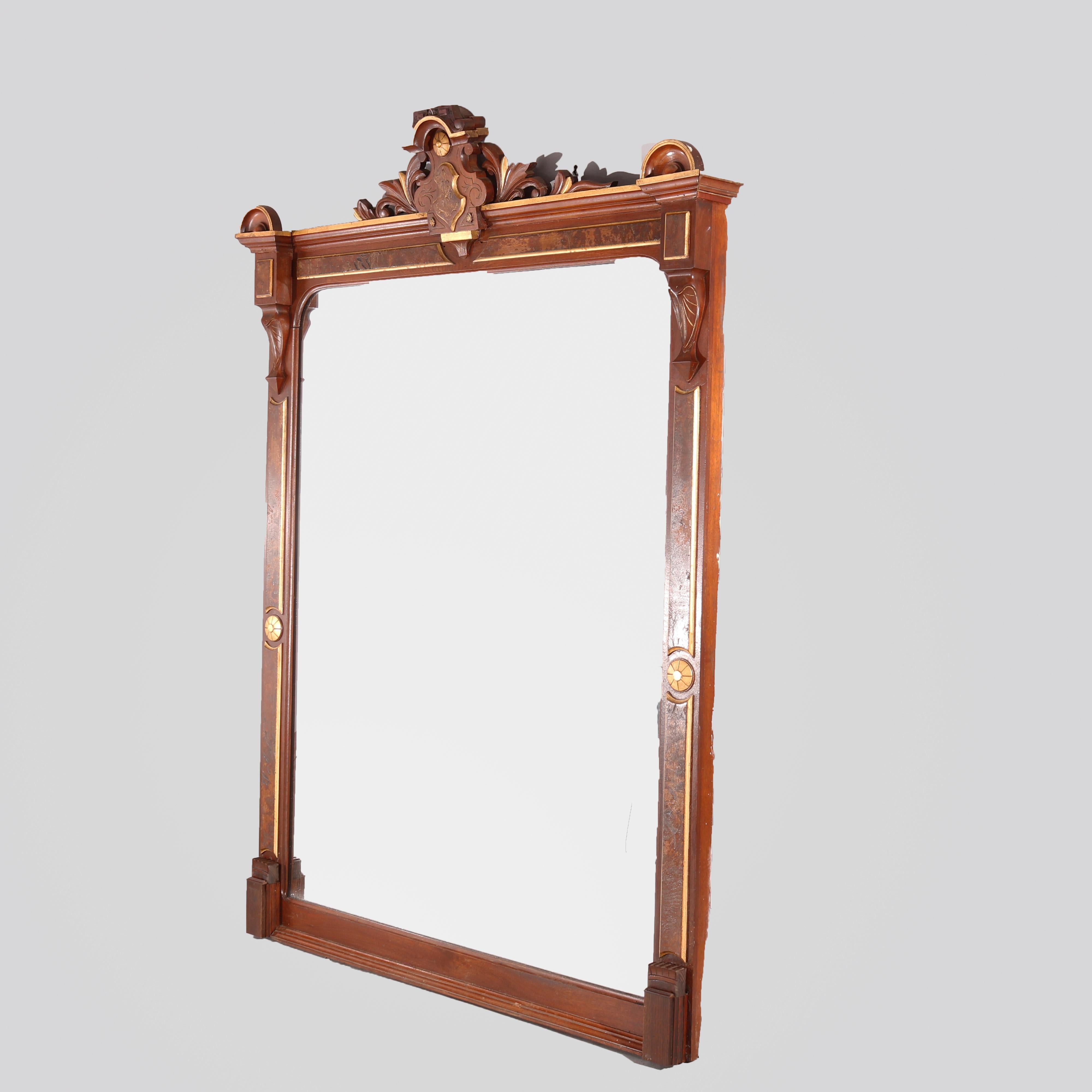 Antique Renaissance Revival Gilt & Burl Walnut over Mantle Mirror, circa 1880 5
