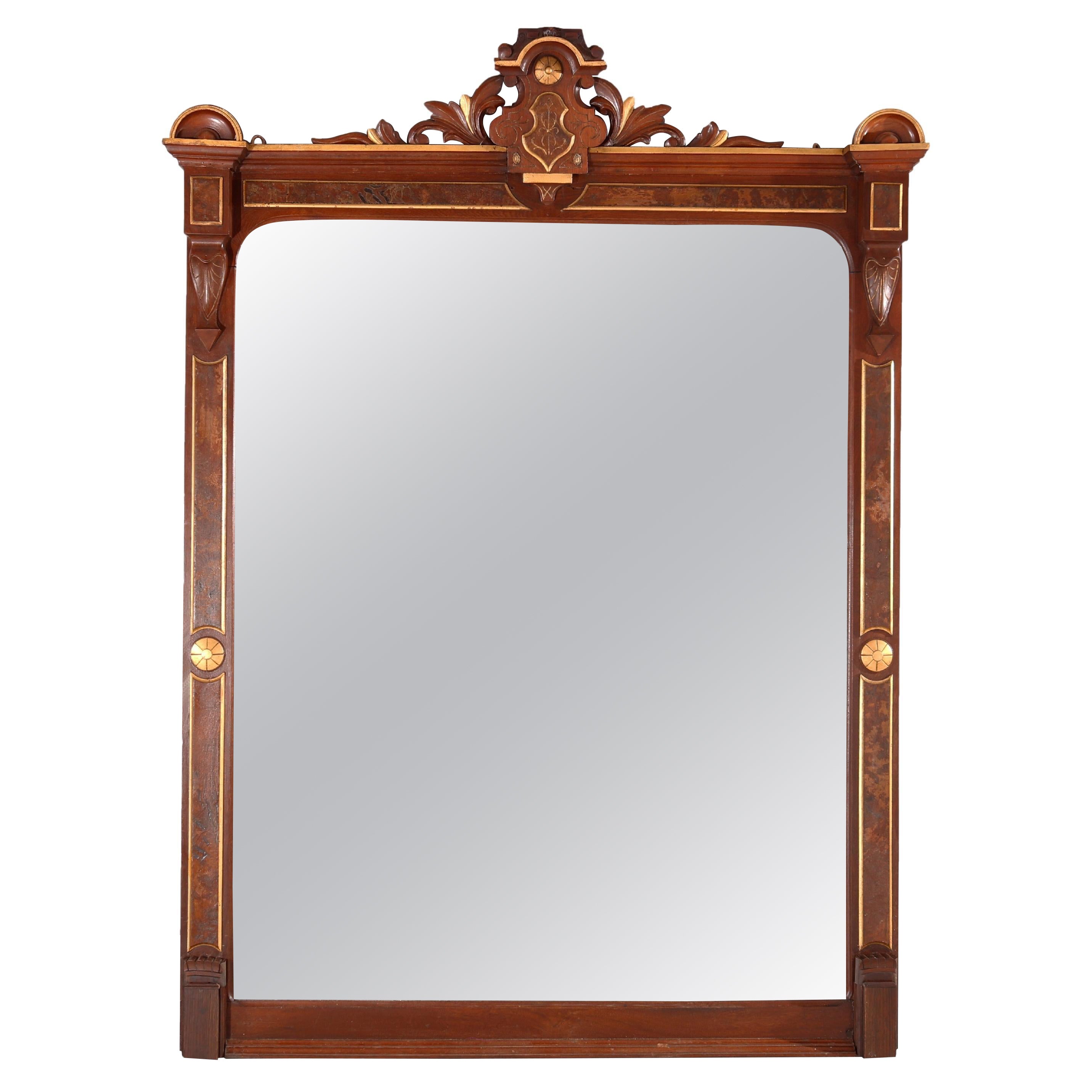 Antique Renaissance Revival Gilt & Burl Walnut over Mantle Mirror, circa 1880