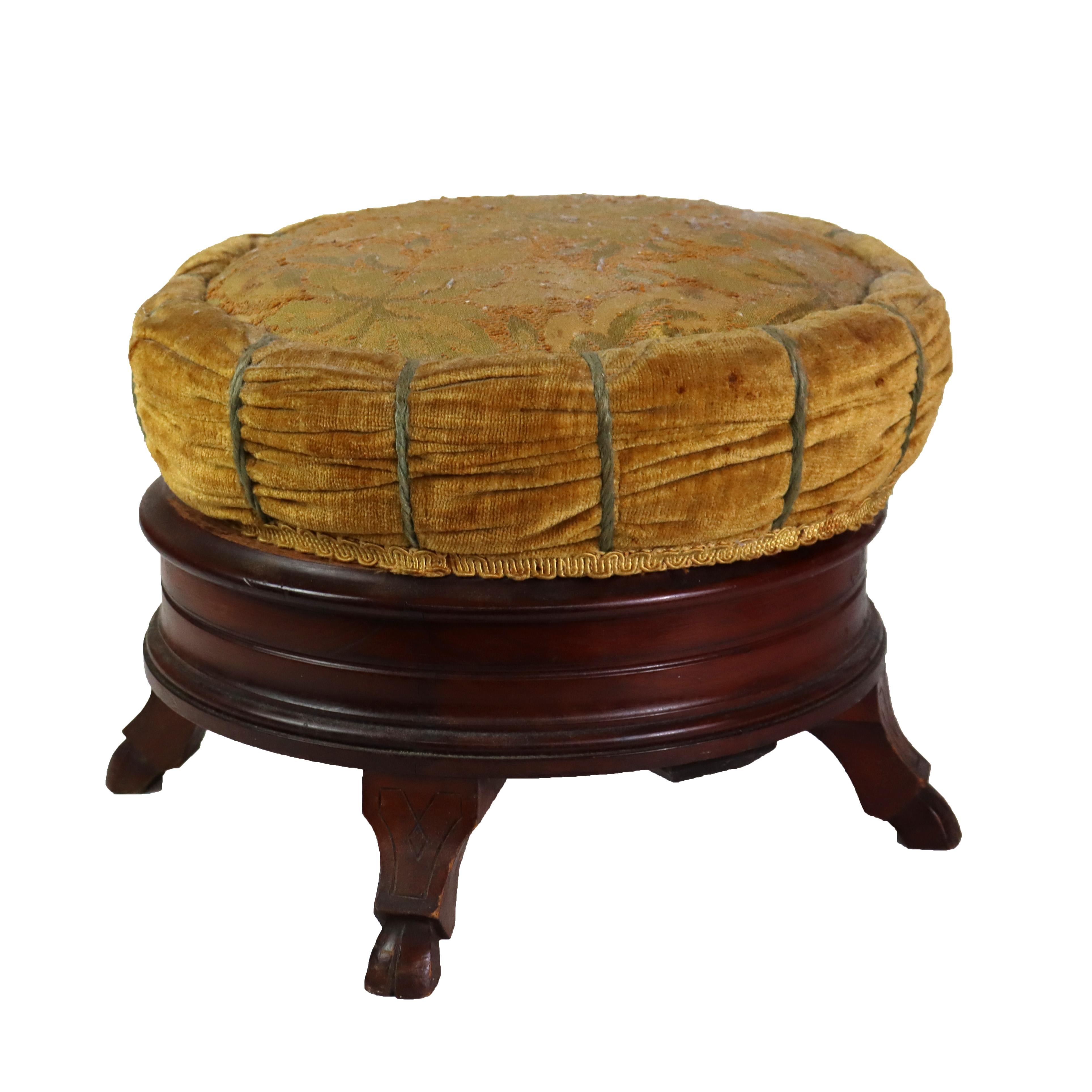 Antique Renaissance Revival Gilt & Ebonized Walnut Pillow Top Spittoon C1890 For Sale 3