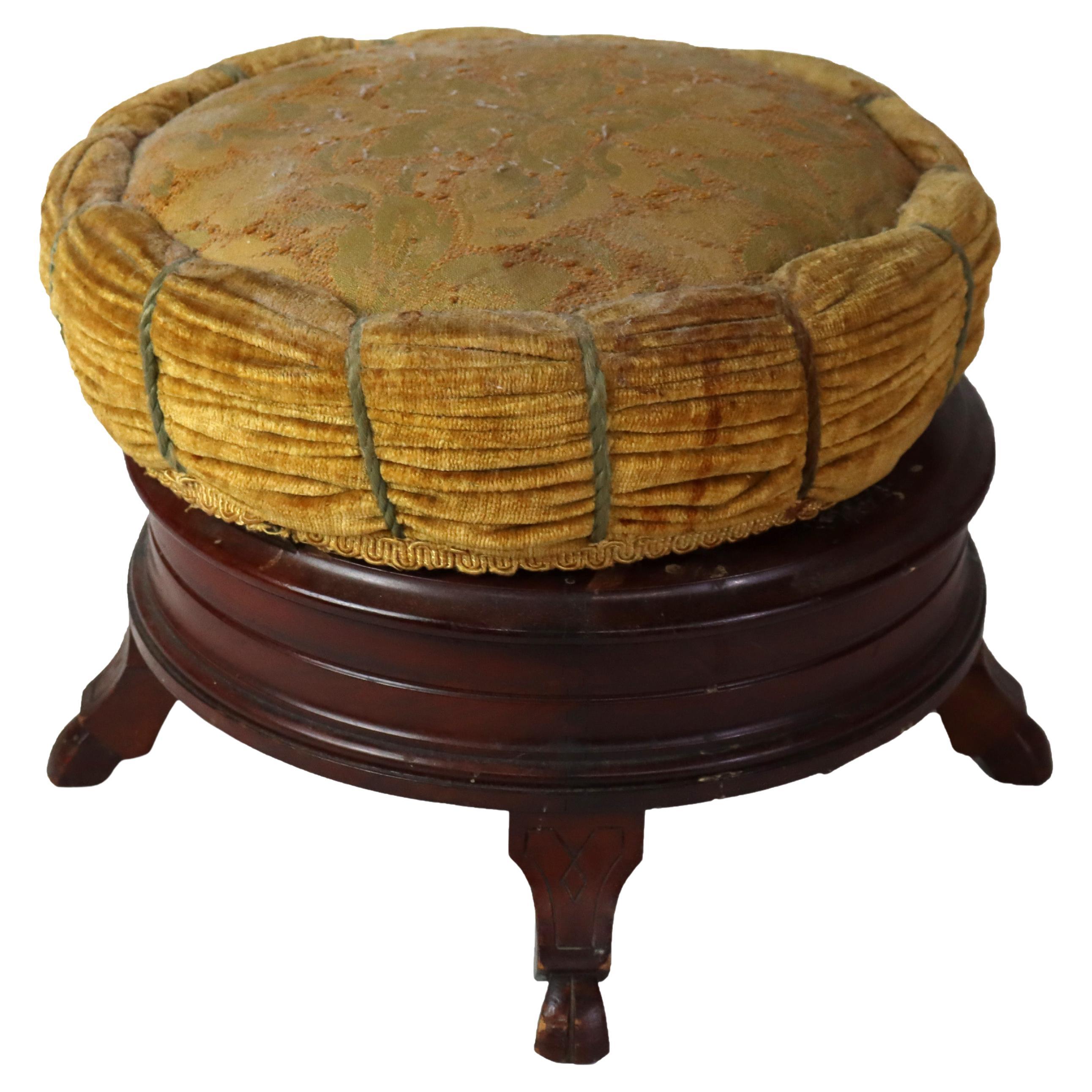 Antique Renaissance Revival Gilt & Ebonized Walnut Pillow Top Spittoon C1890 For Sale