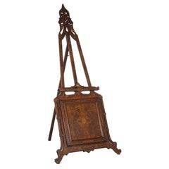 Antiguo caballete renacentista con incrustaciones de madera de nogal dorado, nudo y satén c1870