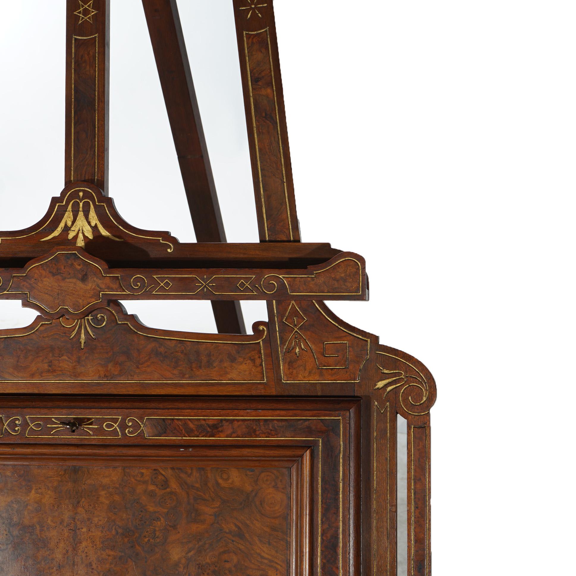 Antique Renaissance Revival Gilt Walnut, Burl & Satinwood Inlaid Easel c1870 3