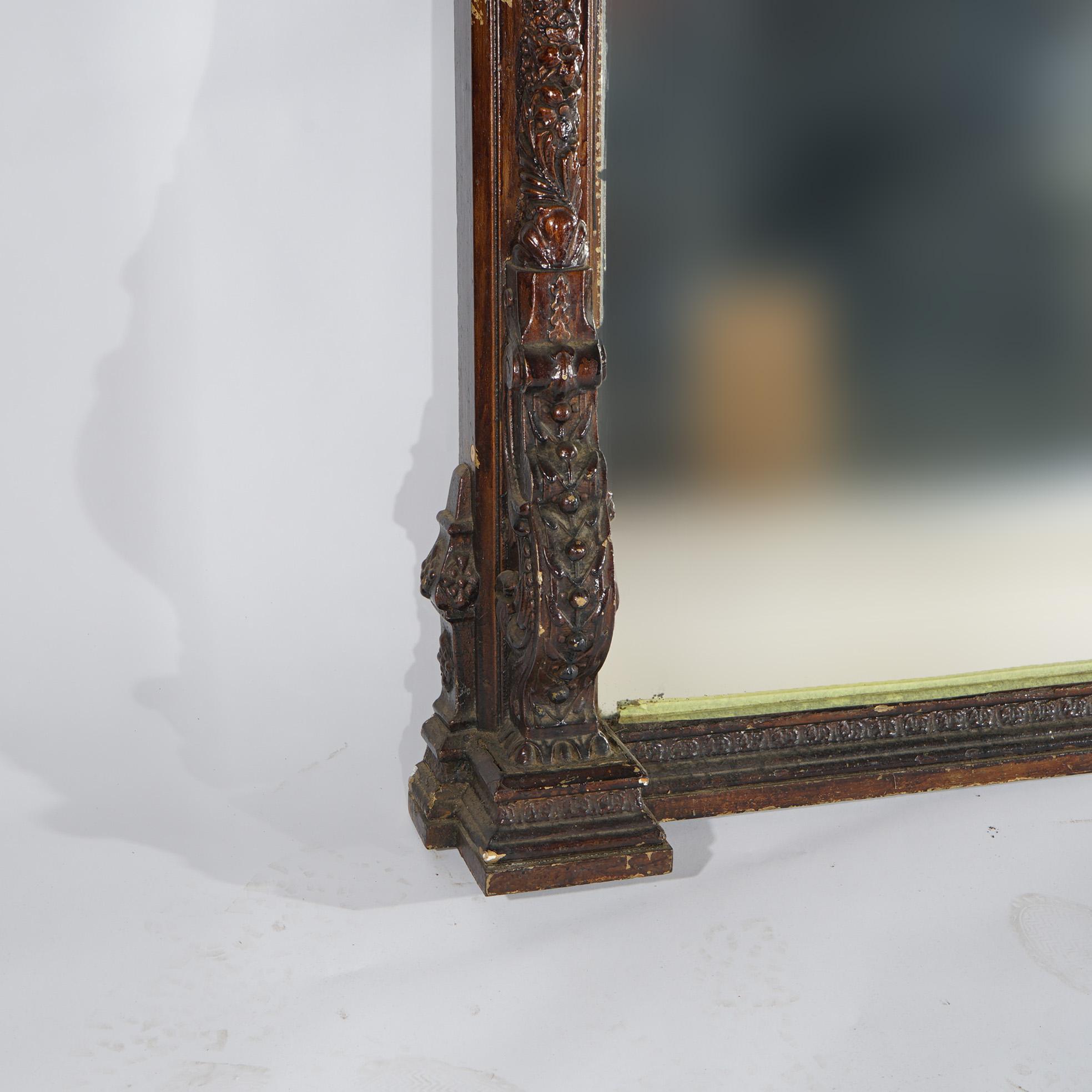 Antique Renaissance Revival Heavily Carved Wood & Gesso Over Mantle Mirror 19thC For Sale 7