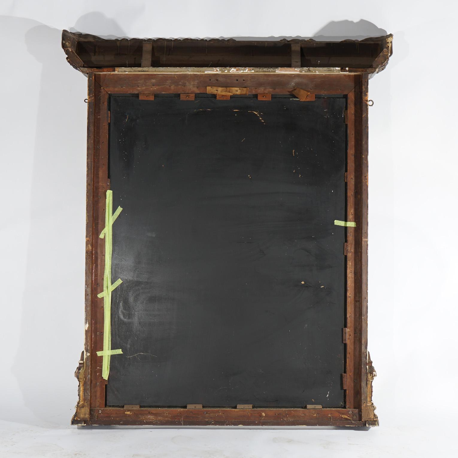 Antique Renaissance Revival Heavily Carved Wood & Gesso Over Mantle Mirror 19thC For Sale 11