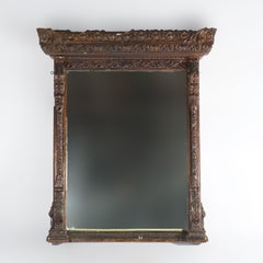 Antique Renaissance Revival Heavily Carved Wood & Gesso Over Mantle Mirror 19thC