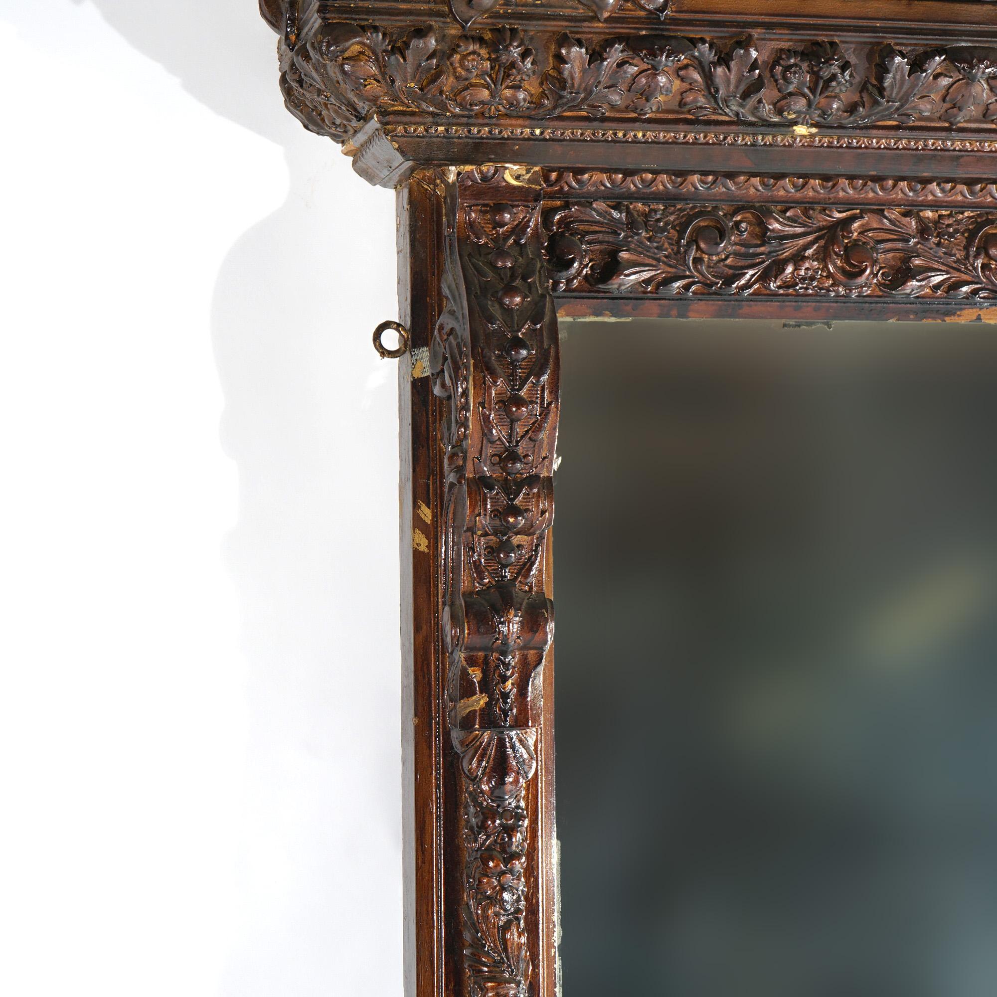 Antique Renaissance Revival Heavily Carved Wood & Gesso Over Mantle Mirror 19thC For Sale 4