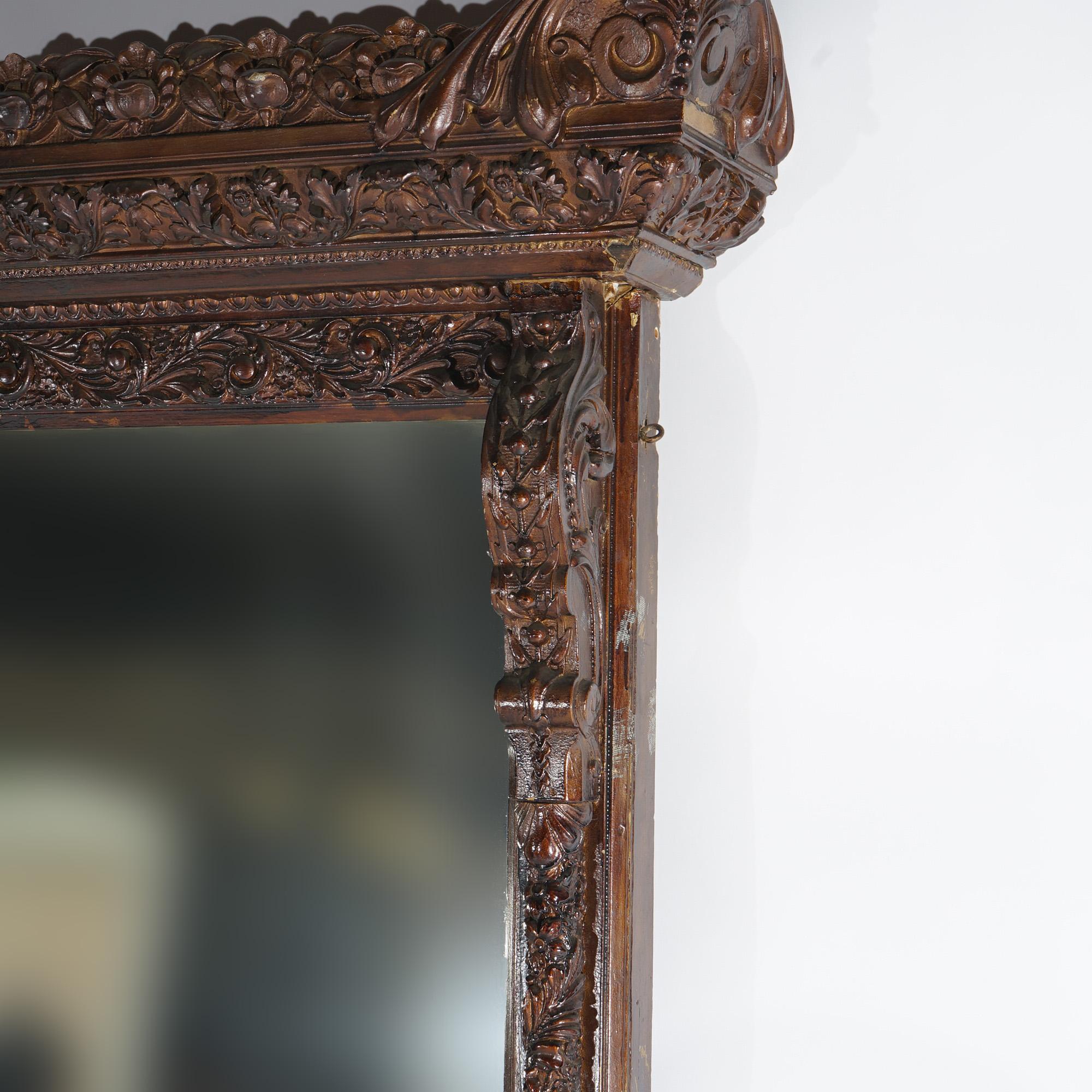 Antique Renaissance Revival Heavily Carved Wood & Gesso Over Mantle Mirror 19thC For Sale 5
