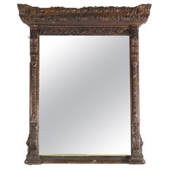 Miroir de cheminée ancien de style néo-Renaissance en bois et gesso fortement sculpté, 19ème siècle