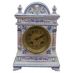Antique Renaissance Revival J.E. Caldwell French Delft Porcelain Mantel Clock