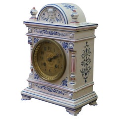 Antique Renaissance Revival J.E. Caldwell French Delft Porcelain Mantel Clock