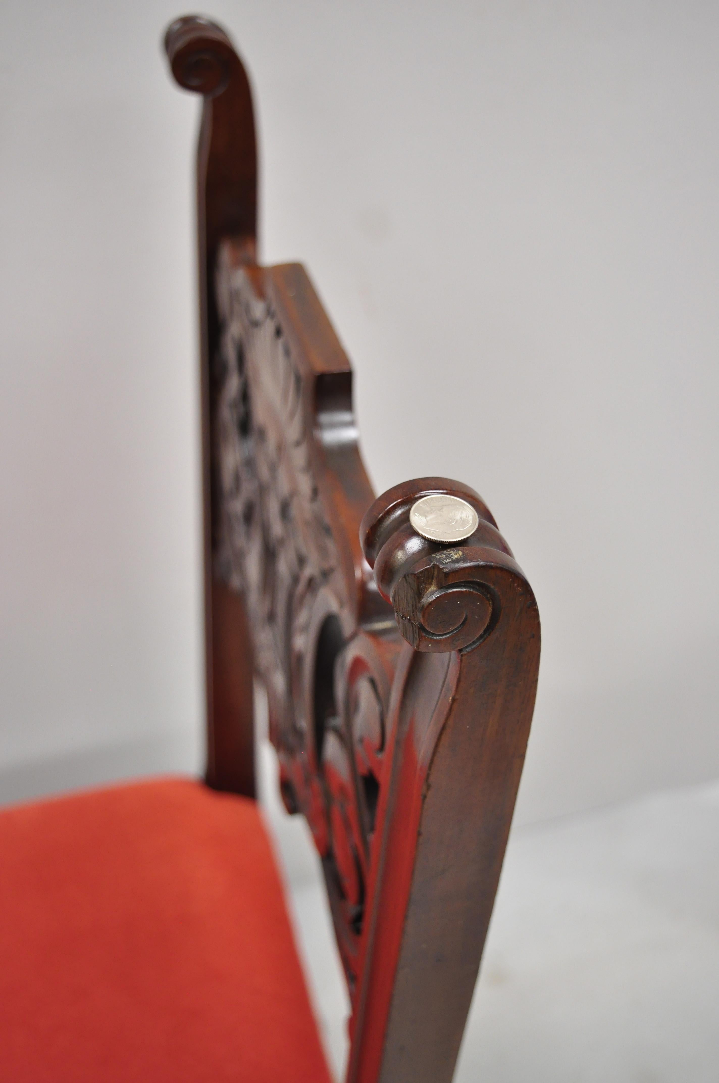 Antique Renaissance Revival Lion Northwind Carved Walnut Figural Side Chair For Sale 1