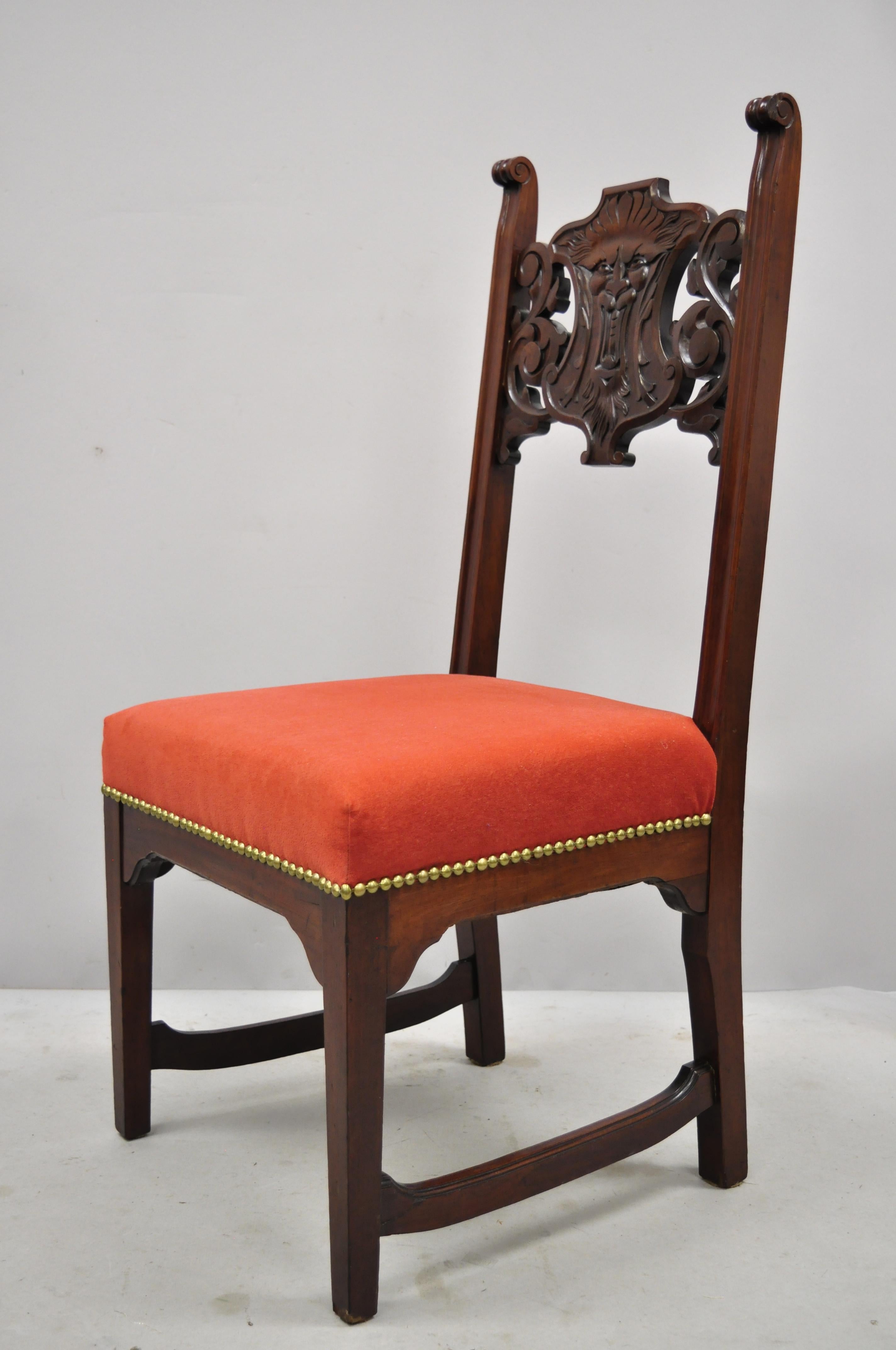 Antique Renaissance Revival Lion Northwind Carved Walnut Figural Side Chair For Sale 2