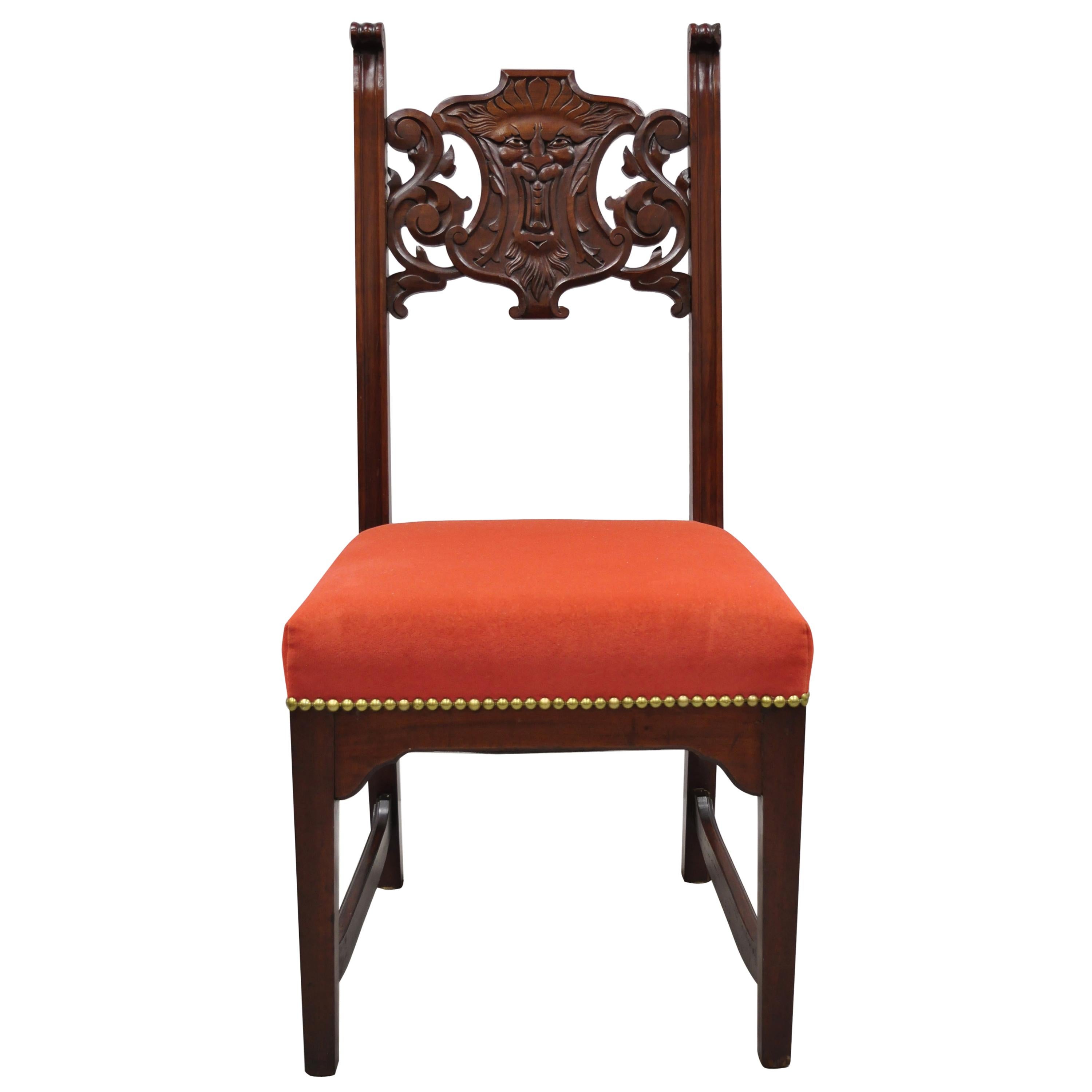 Antique Renaissance Revival Lion Northwind Carved Walnut Figural Side Chair For Sale