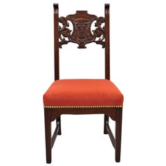 Antique Renaissance Revival Lion Northwind Carved Walnut Figural Side Chair