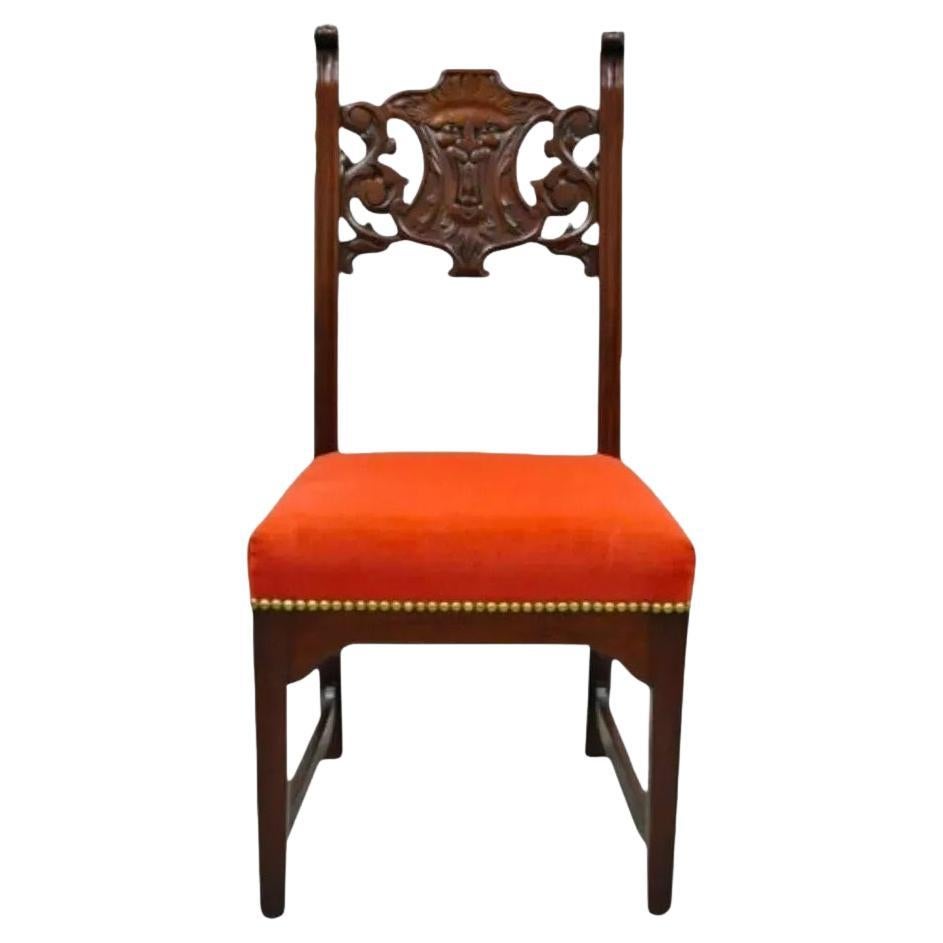 Antique Renaissance Revival Lion Northwind Carved Walnut Figural Side Chair