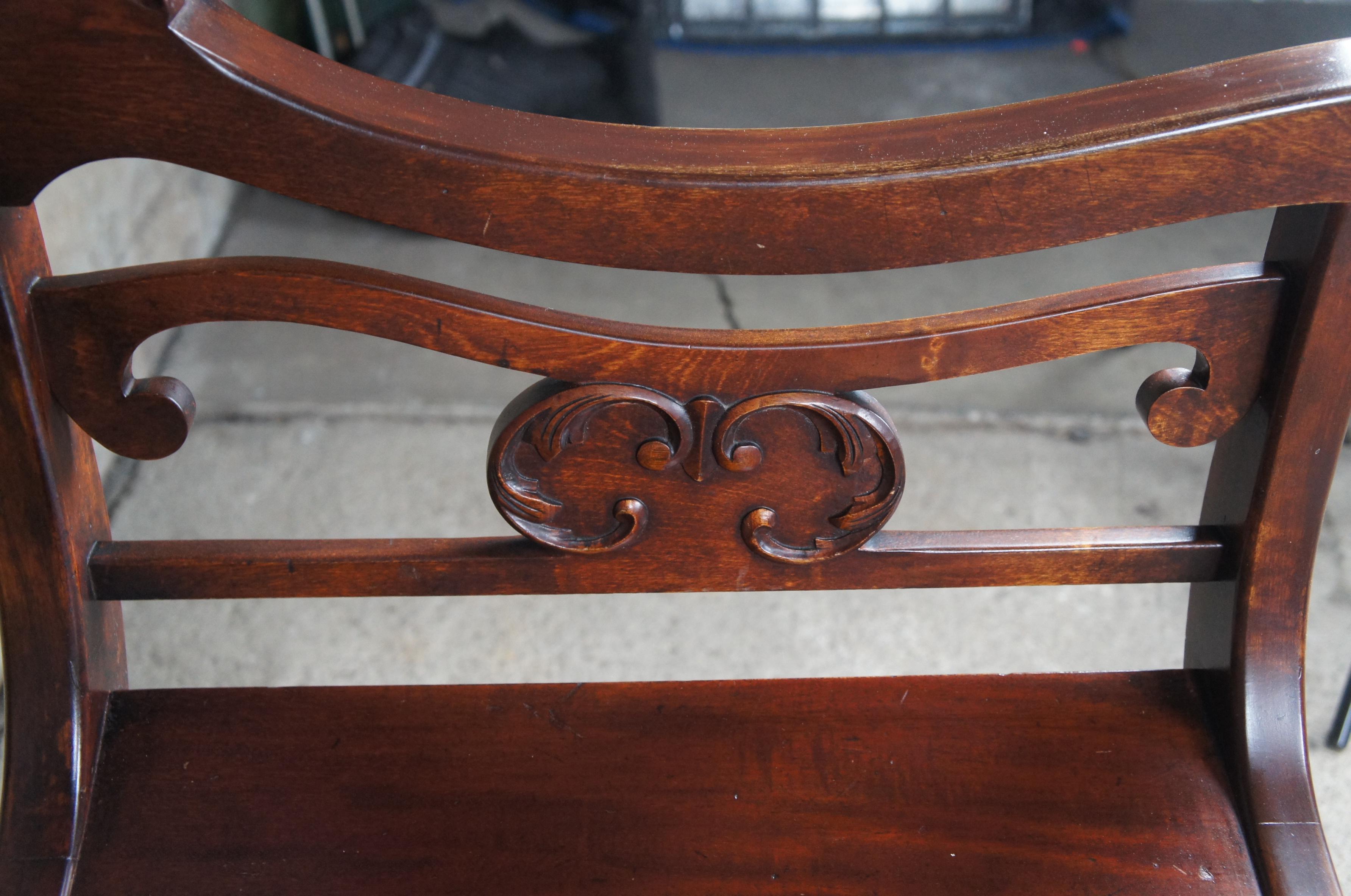 Upholstery Antique Renaissance Revival Mahogany Curule Savonarola Lion Throne Arm Chair For Sale