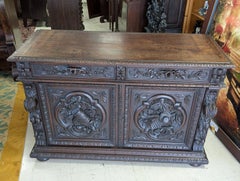 Antico buffet rinascimentale in Oak, tavola da caccia