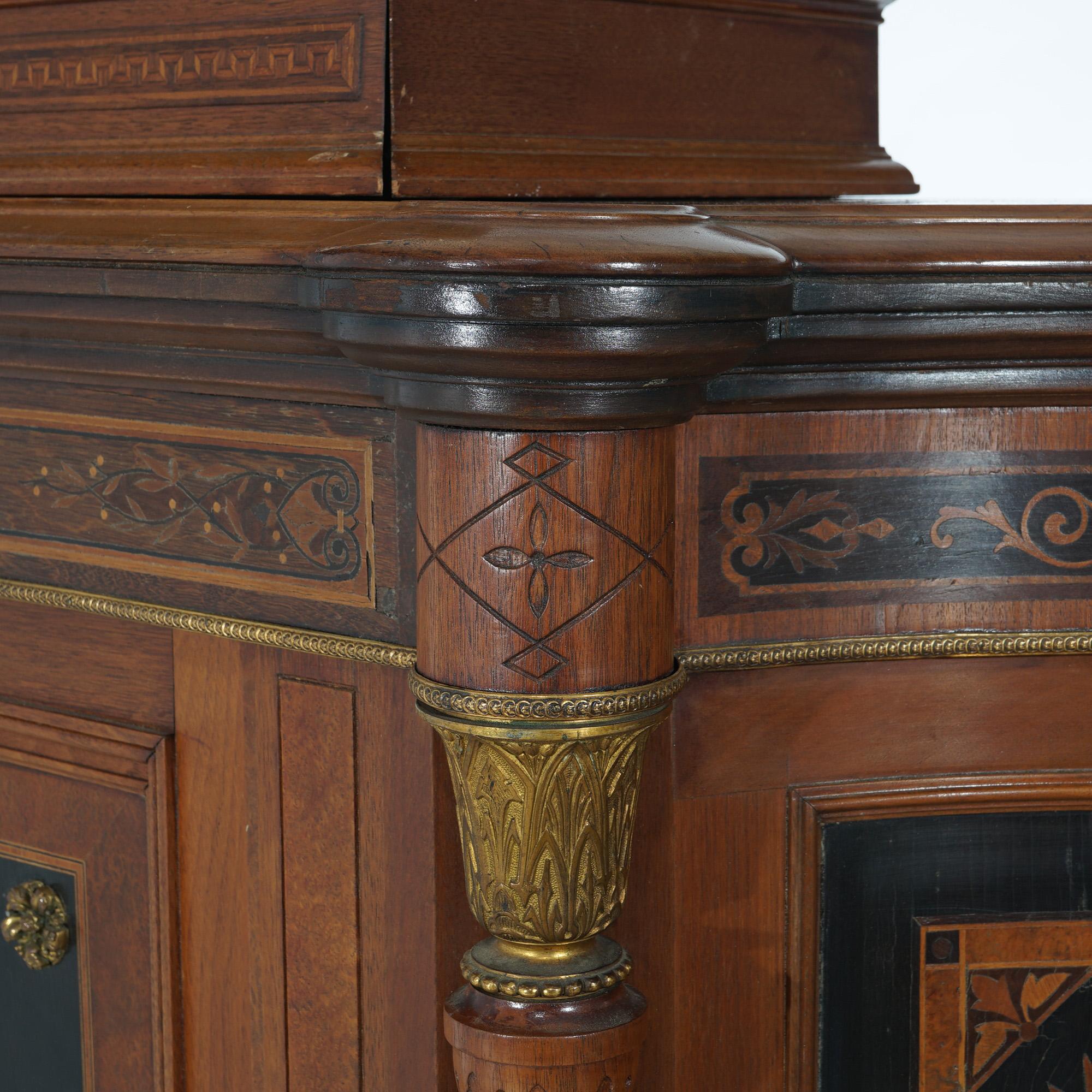 19th Century Antique Renaissance Revival Pottier & Stymus Walnut Marquetry Credenza C1880