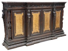 Antique Renaissance Revival Style, Carved, Walnut, 108.5 Ins .L Sideboard!!