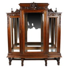 Antique Renaissance Revival Style Oak Vitrine Showcase Display Cabinet