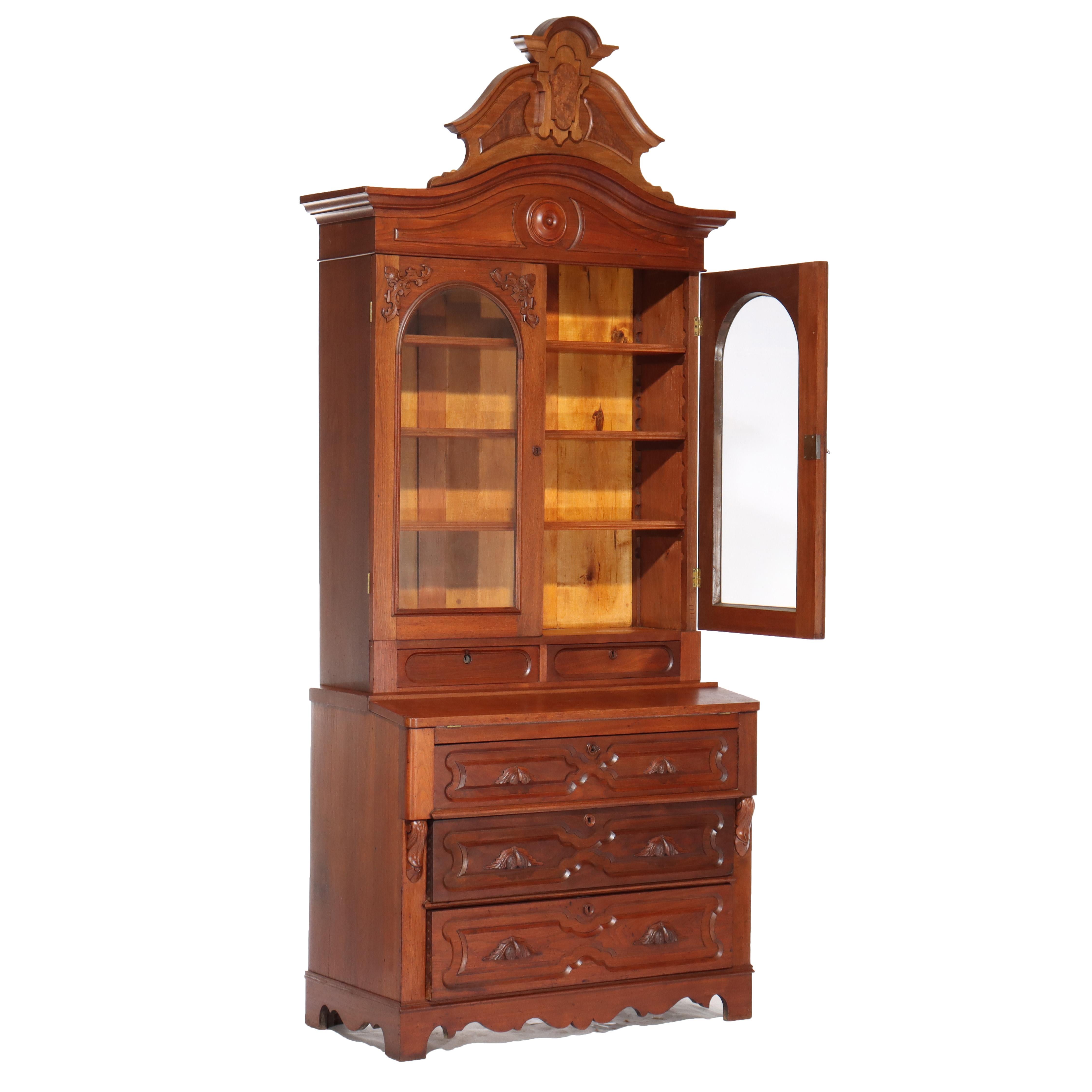 Antiker viktorianischer Sekretär aus geschnitztem Nussbaum und Wurzelholz im Renaissance-Stil um 1890 im Angebot 6