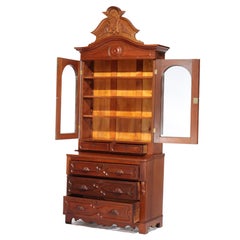 Antique Renaissance Revival Victorian Carved Walnut & Burl Secretary c1890