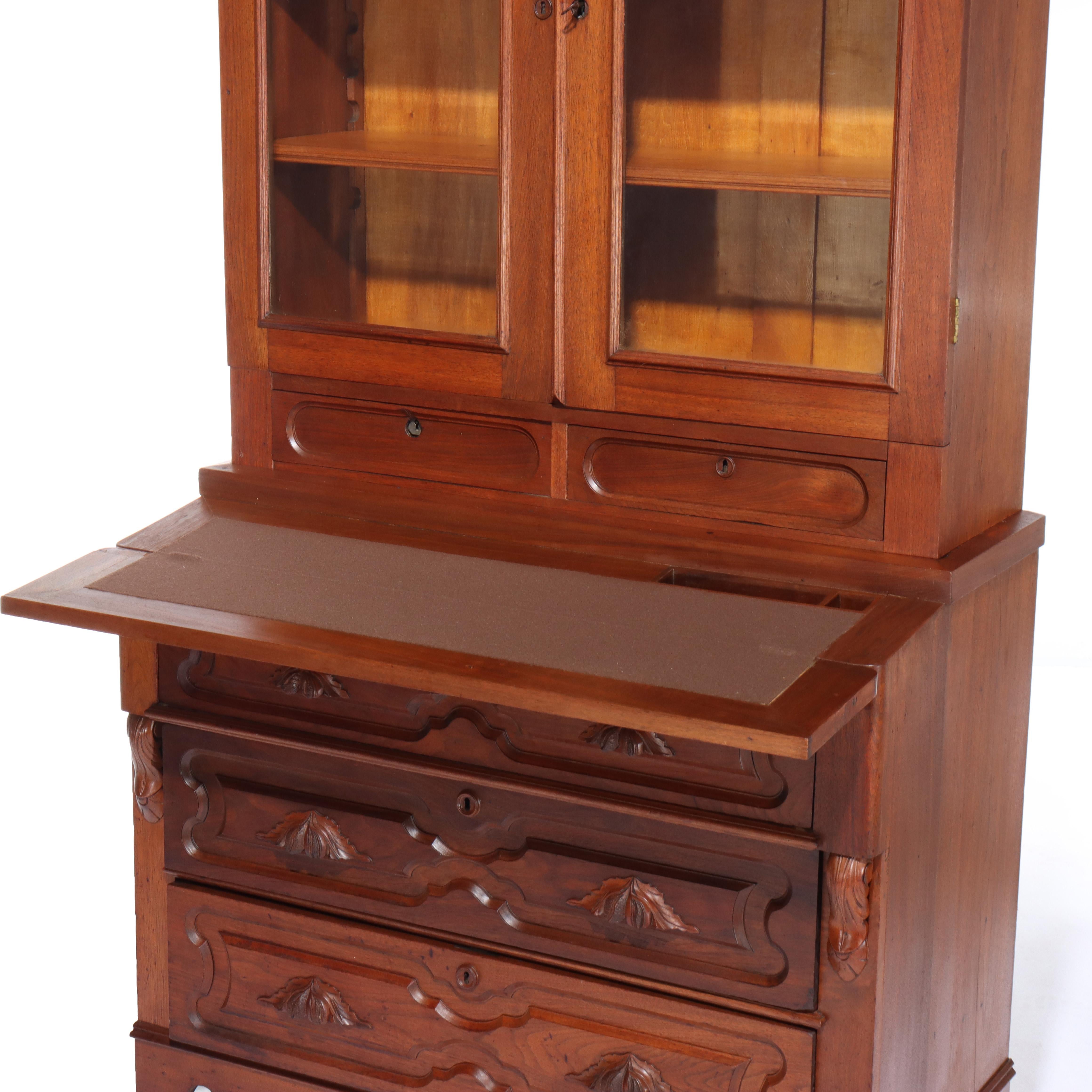 Antiker viktorianischer Sekretär aus geschnitztem Nussbaum und Wurzelholz im Renaissance-Stil um 1890 im Angebot 1