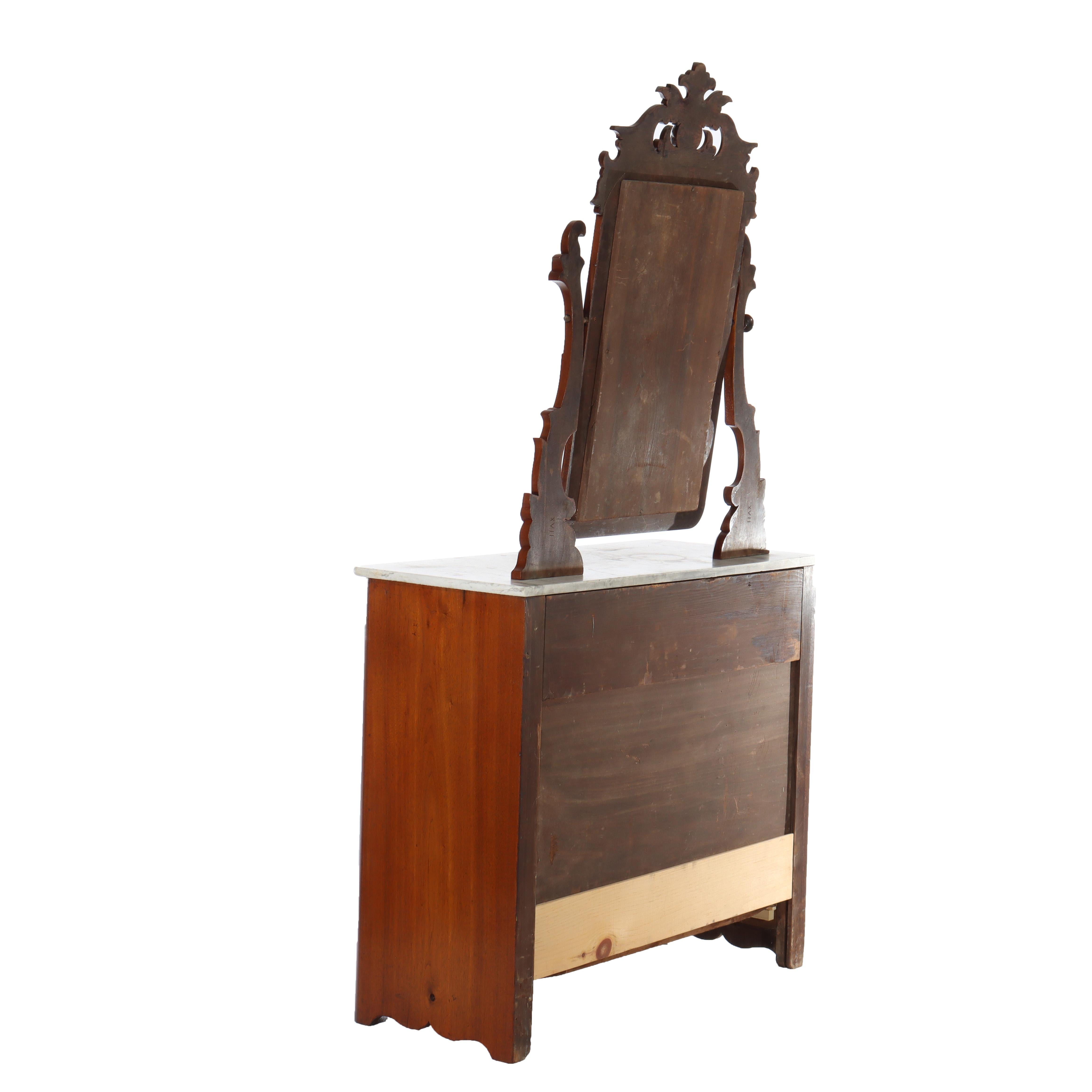 Coffre à 3 tiroirs en noyer avec dessus en marbre, époque Renaissance, vers 1890 en vente 5