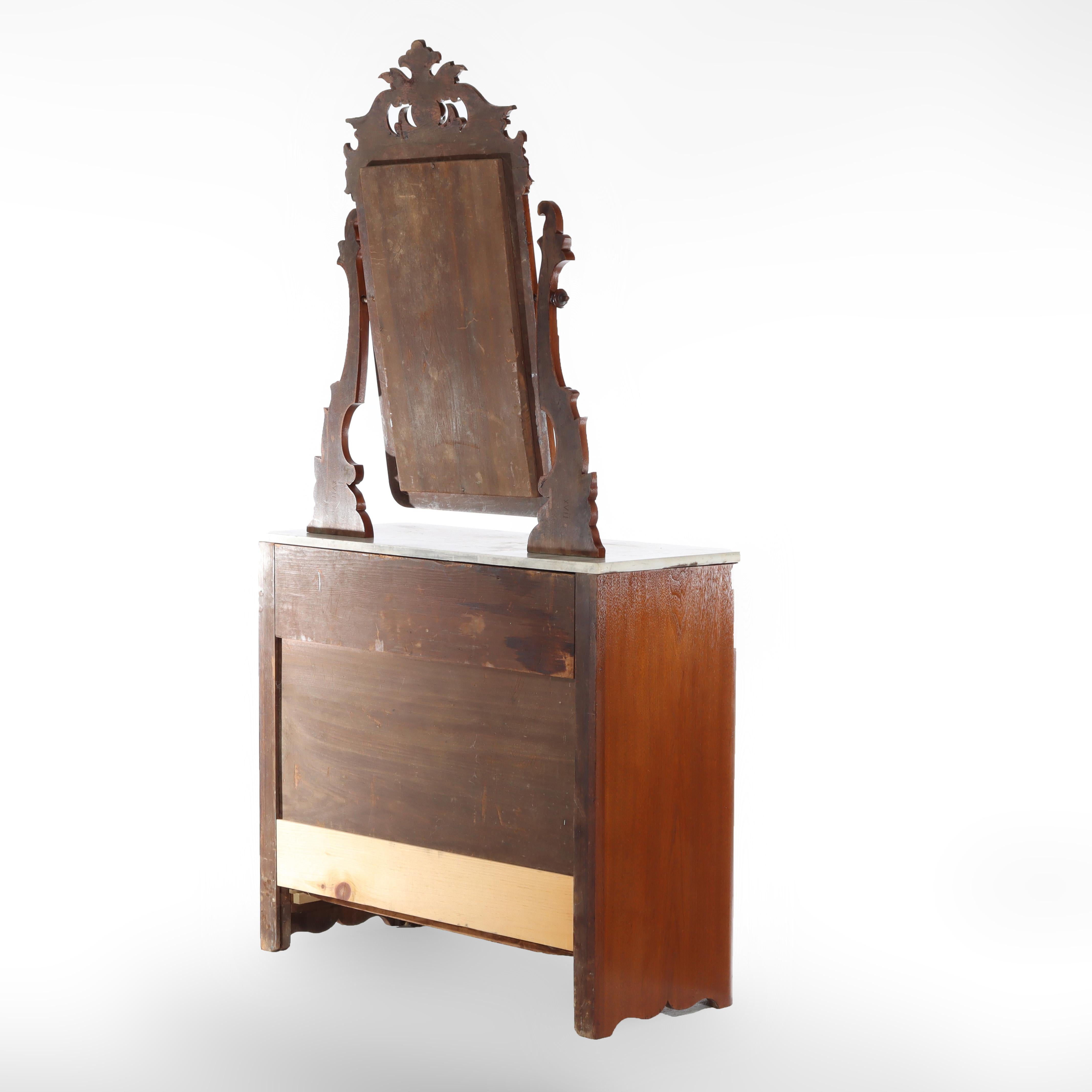 Coffre à 3 tiroirs en noyer avec dessus en marbre, époque Renaissance, vers 1890 en vente 7