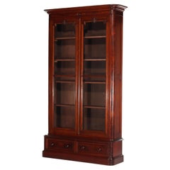 Antique Renaissance Revival Walnut 
Burl 2 Door Bookcase c1890