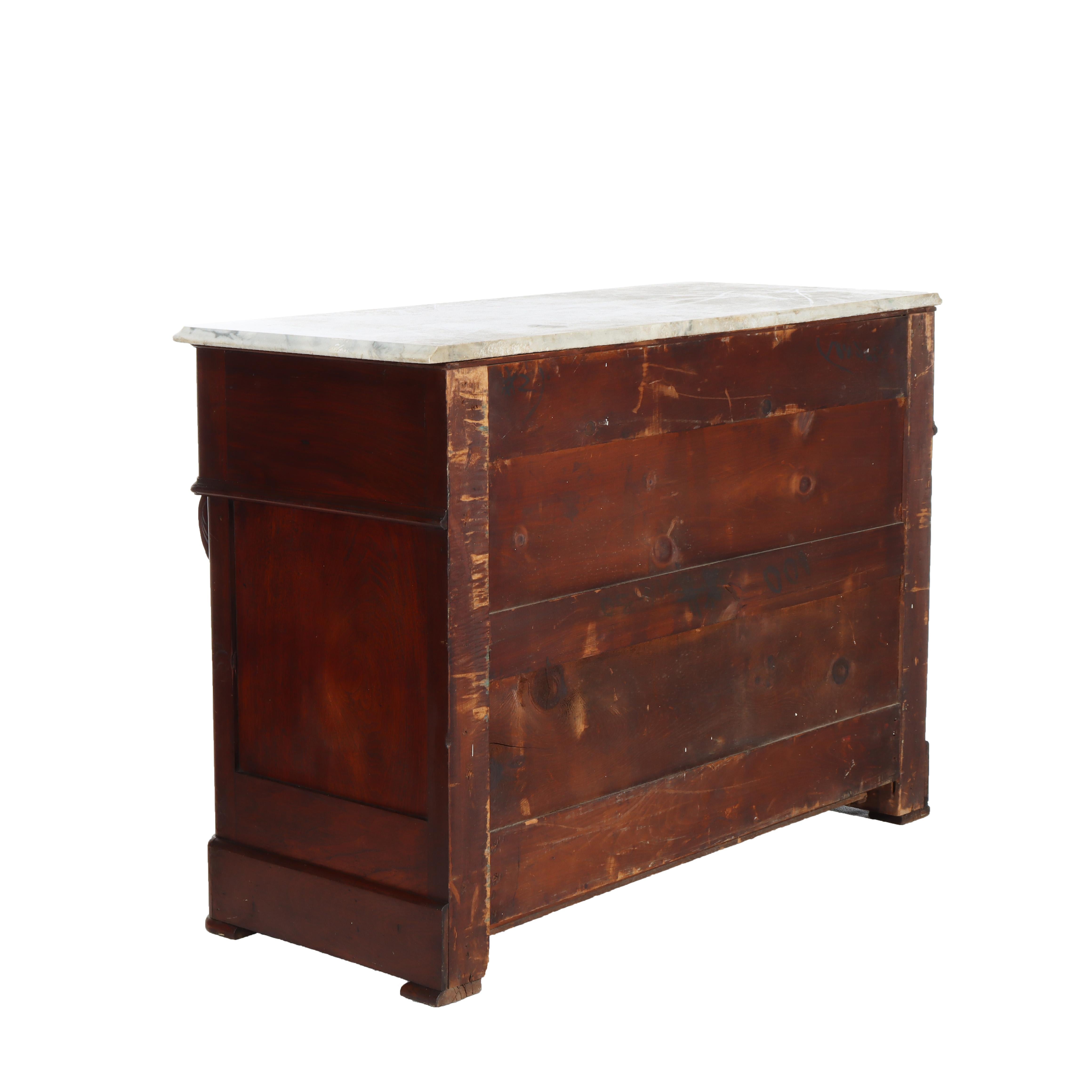 Ancienne commode à 4 tiroirs à dessus de marbre en noyer et ronce Renaissance c1890 en vente 5