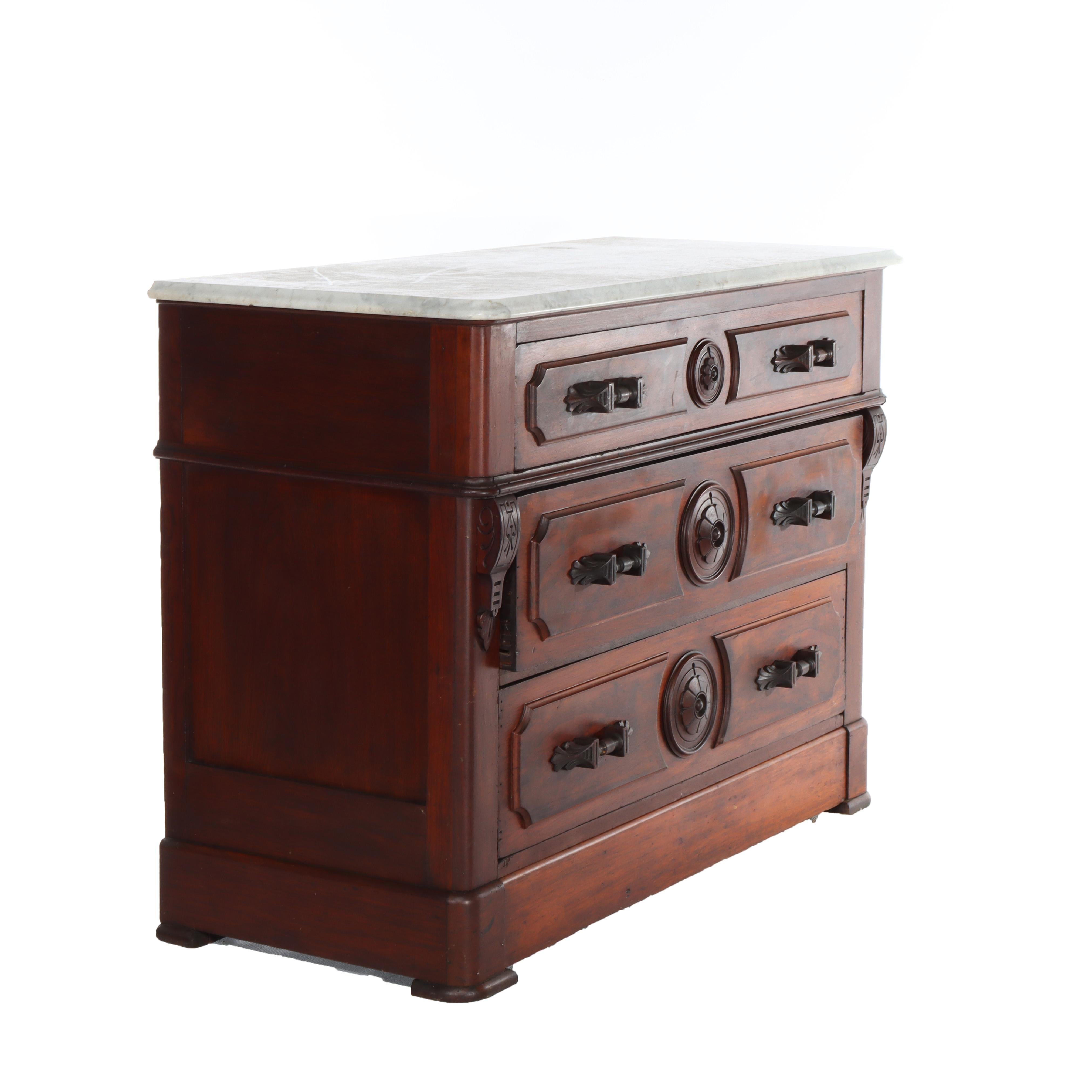 Ancienne commode à 4 tiroirs à dessus de marbre en noyer et ronce Renaissance c1890 en vente 6