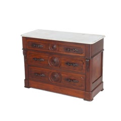 Antique Renaissance Revival Walnut & Burl 4-Drawer Marble Top Dresser c1890