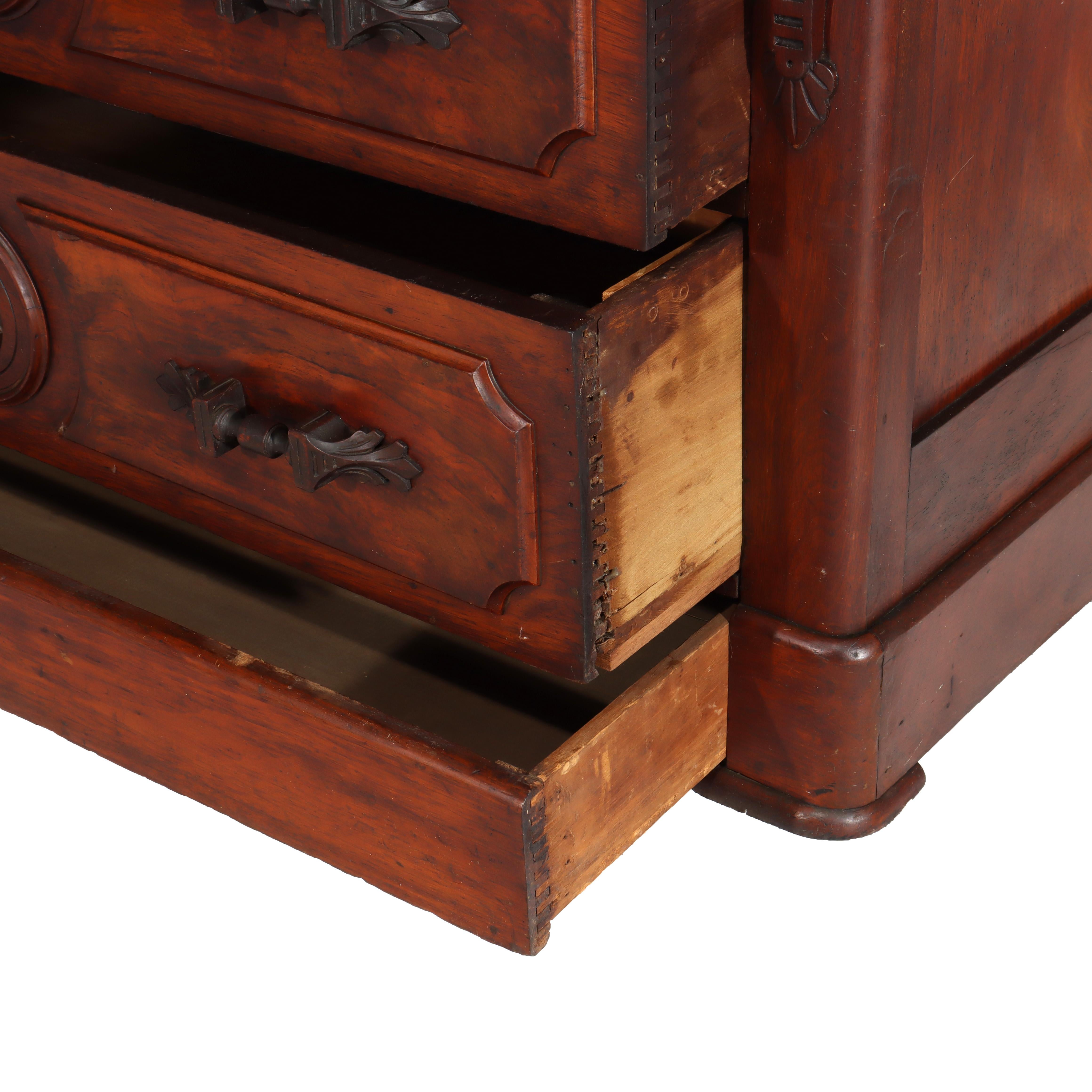 Ancienne commode à 4 tiroirs à dessus de marbre en noyer et ronce Renaissance c1890 en vente 2