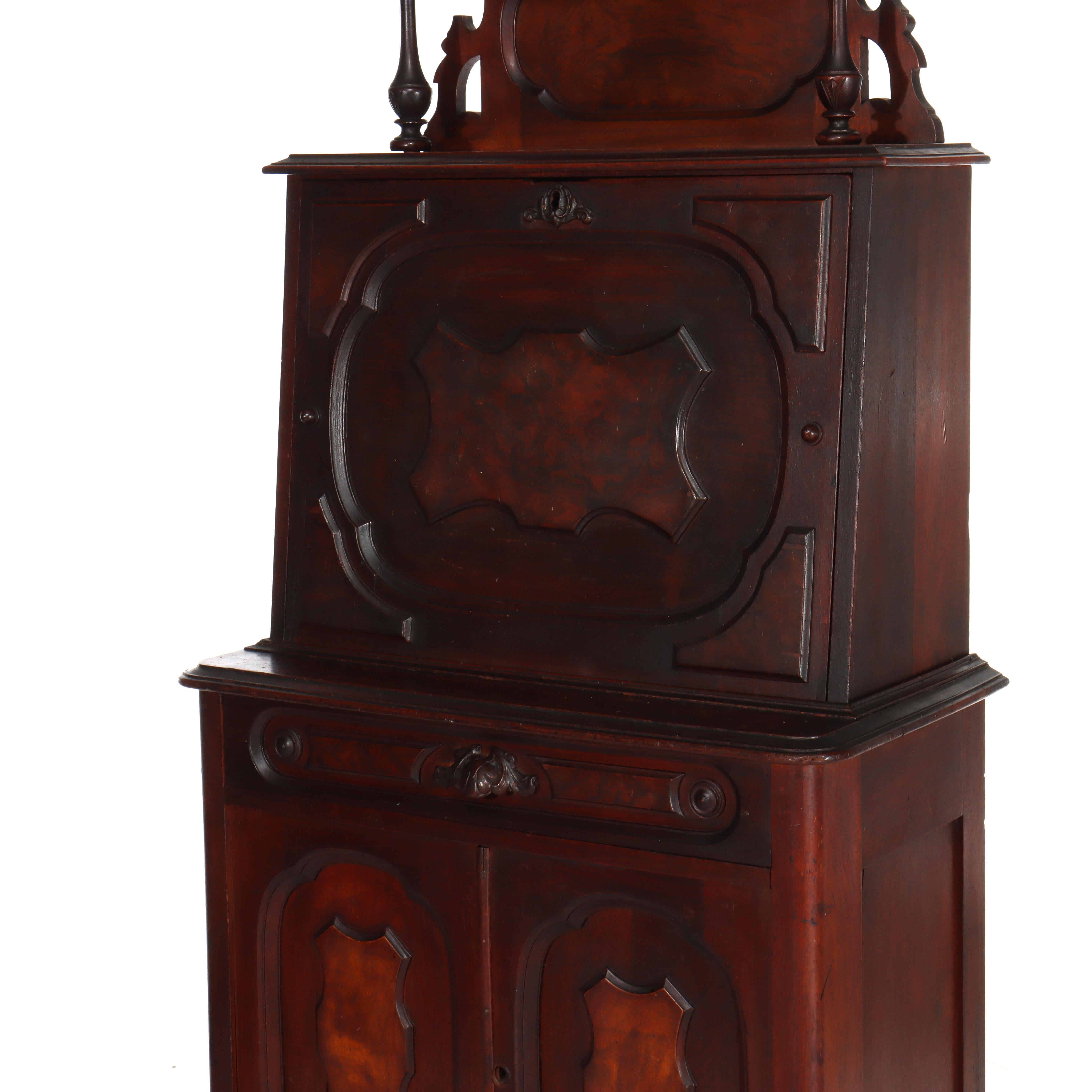 Antique Renaissance Revival Walnut & Burl Drop Front Desk c1890 im Zustand „Gut“ im Angebot in Big Flats, NY