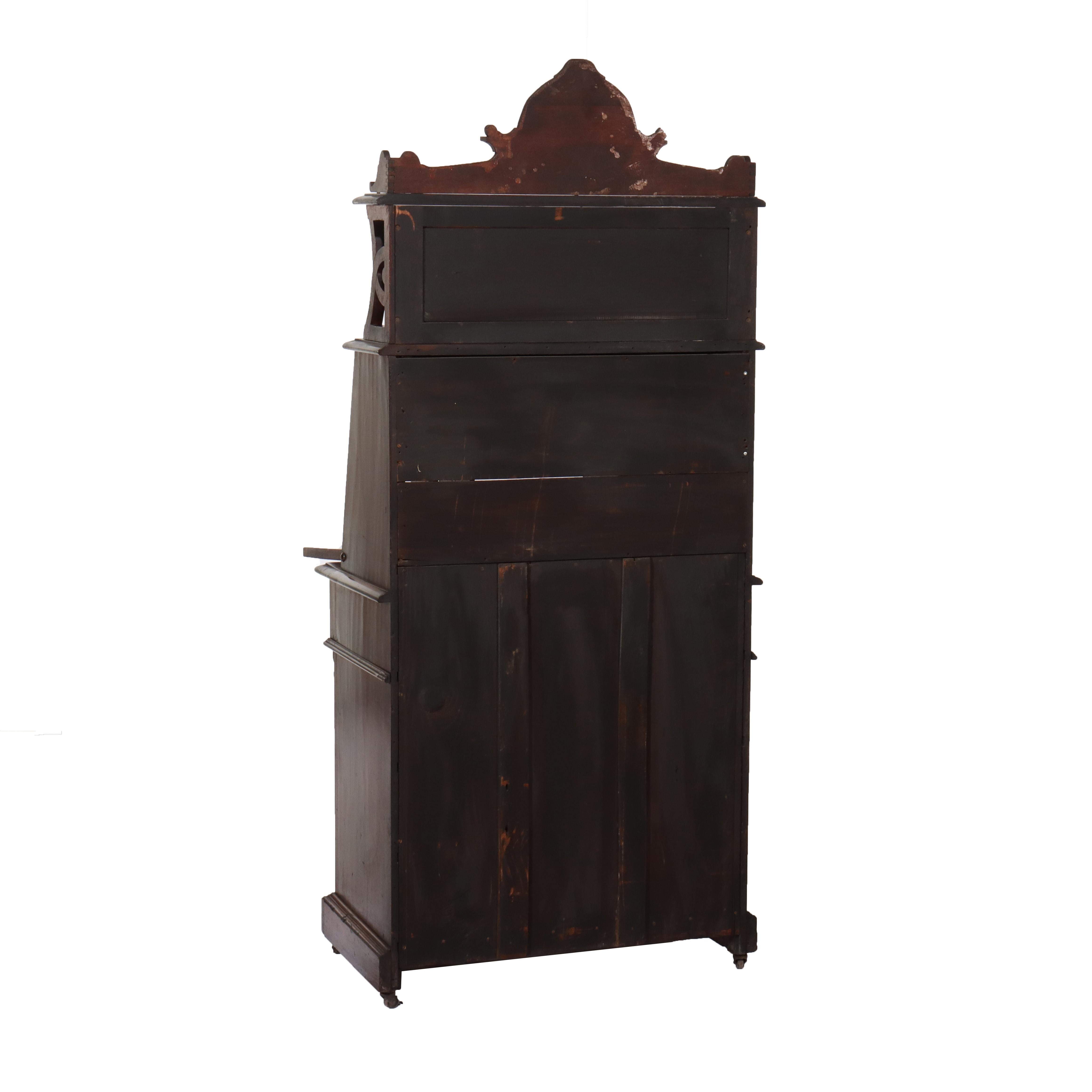 Antique Renaissance Revival Walnut & Burl Four-Drawer Drop Front Secretary c1880 For Sale 7