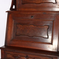 Antique Renaissance Revival Walnut & Burl Four-Drawer Drop Front Secretary c1880