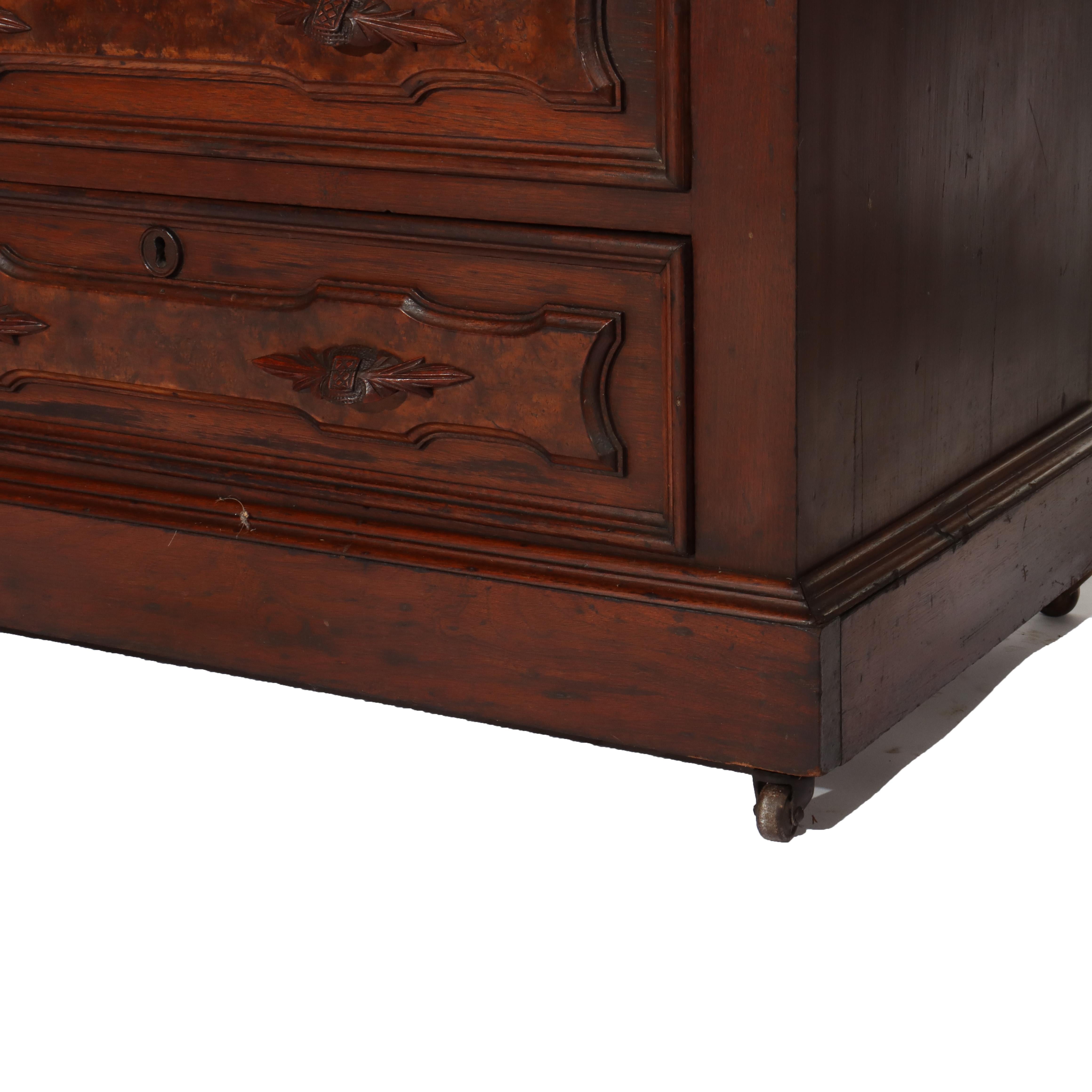 19th Century Antique Renaissance Revival Walnut & Burl Four-Drawer Drop Front Secretary c1880 For Sale