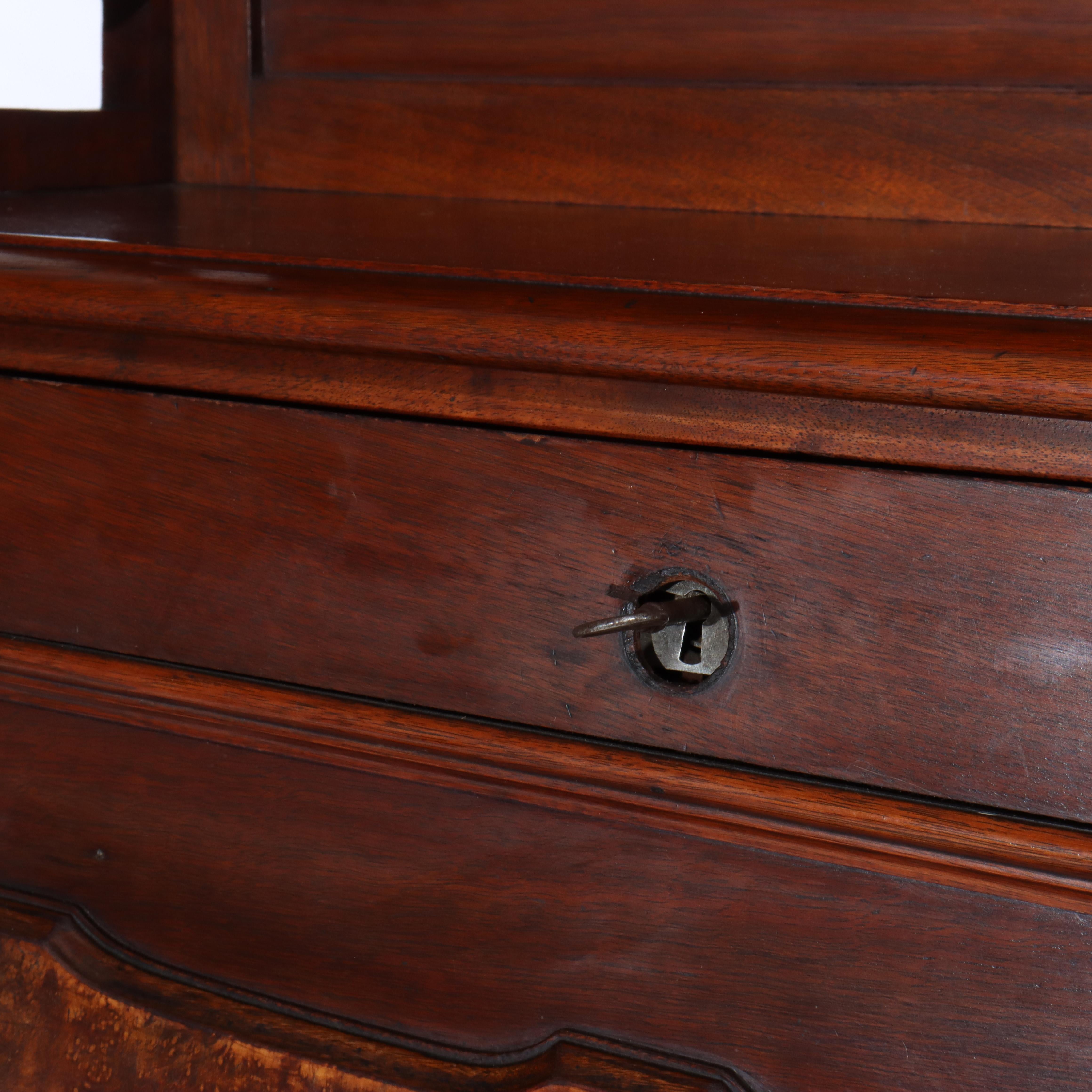 Antique Renaissance Revival Walnut & Burl Four-Drawer Drop Front Secretary c1880 For Sale 2