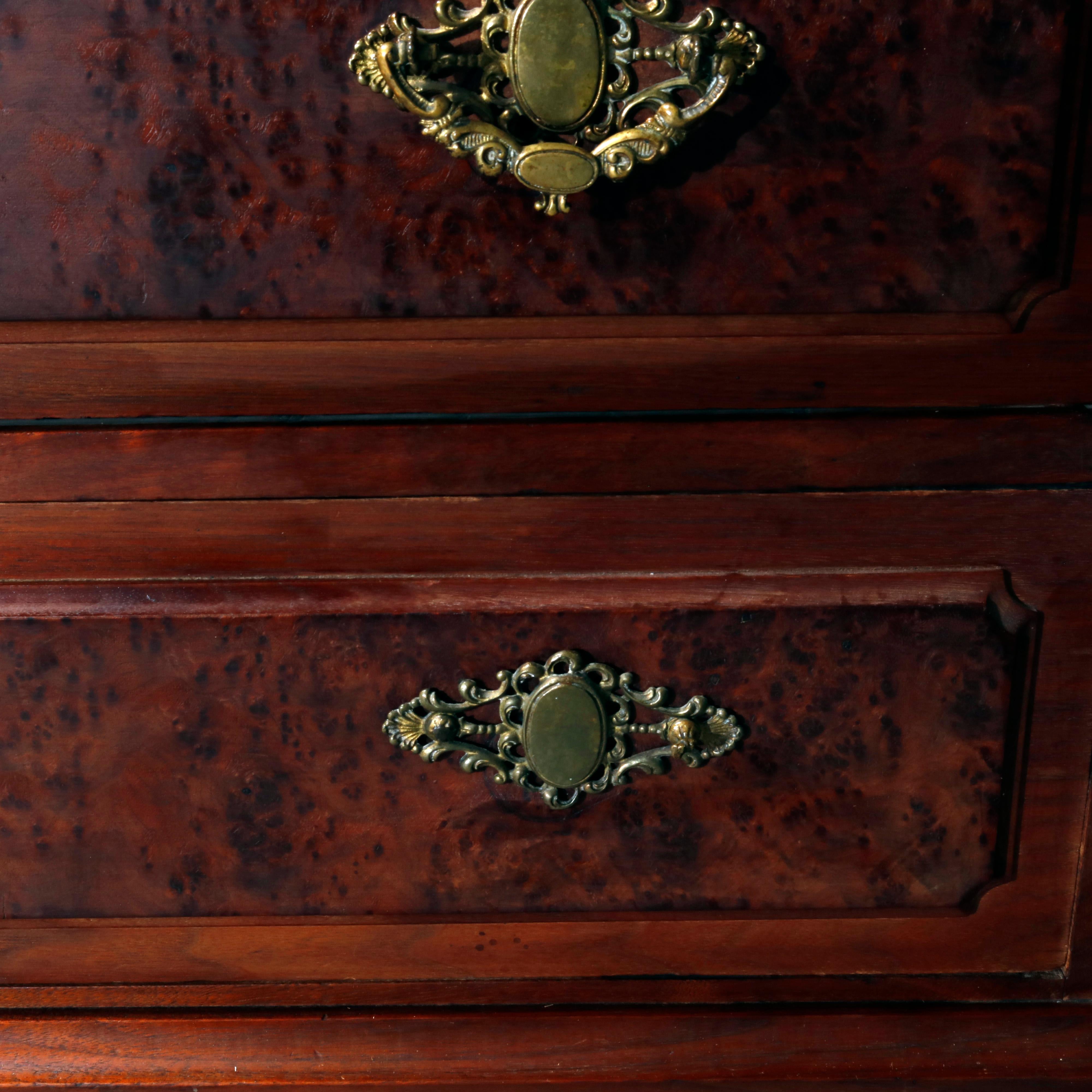 Renaissance Revival Walnut Burl & Ma Drop Center Mirrored Dresser, circa 1880 For Sale 7