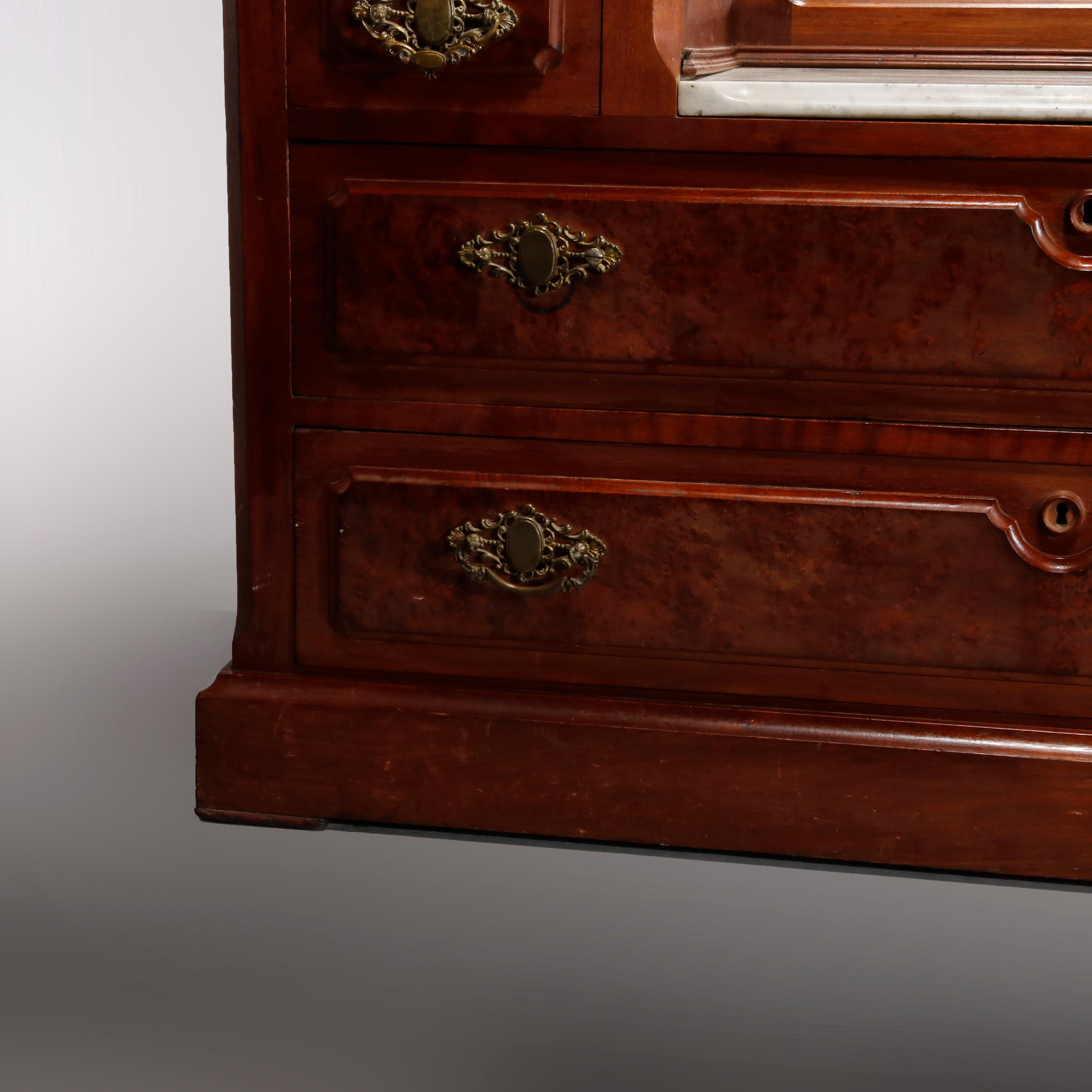 Renaissance Revival Walnut Burl & Ma Drop Center Mirrored Dresser, circa 1880 For Sale 8