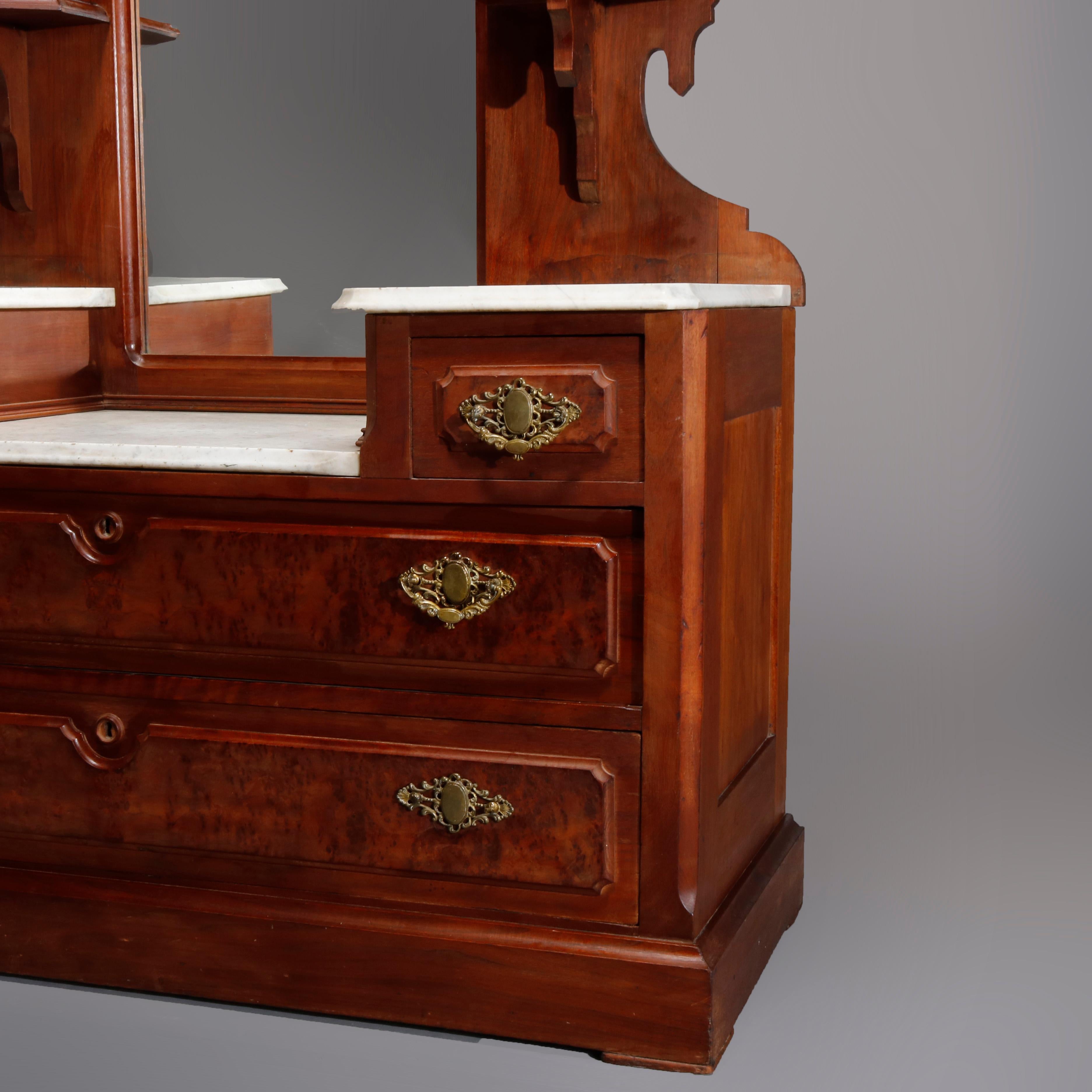 Renaissance Revival Walnut Burl & Ma Drop Center Mirrored Dresser, circa 1880 For Sale 10