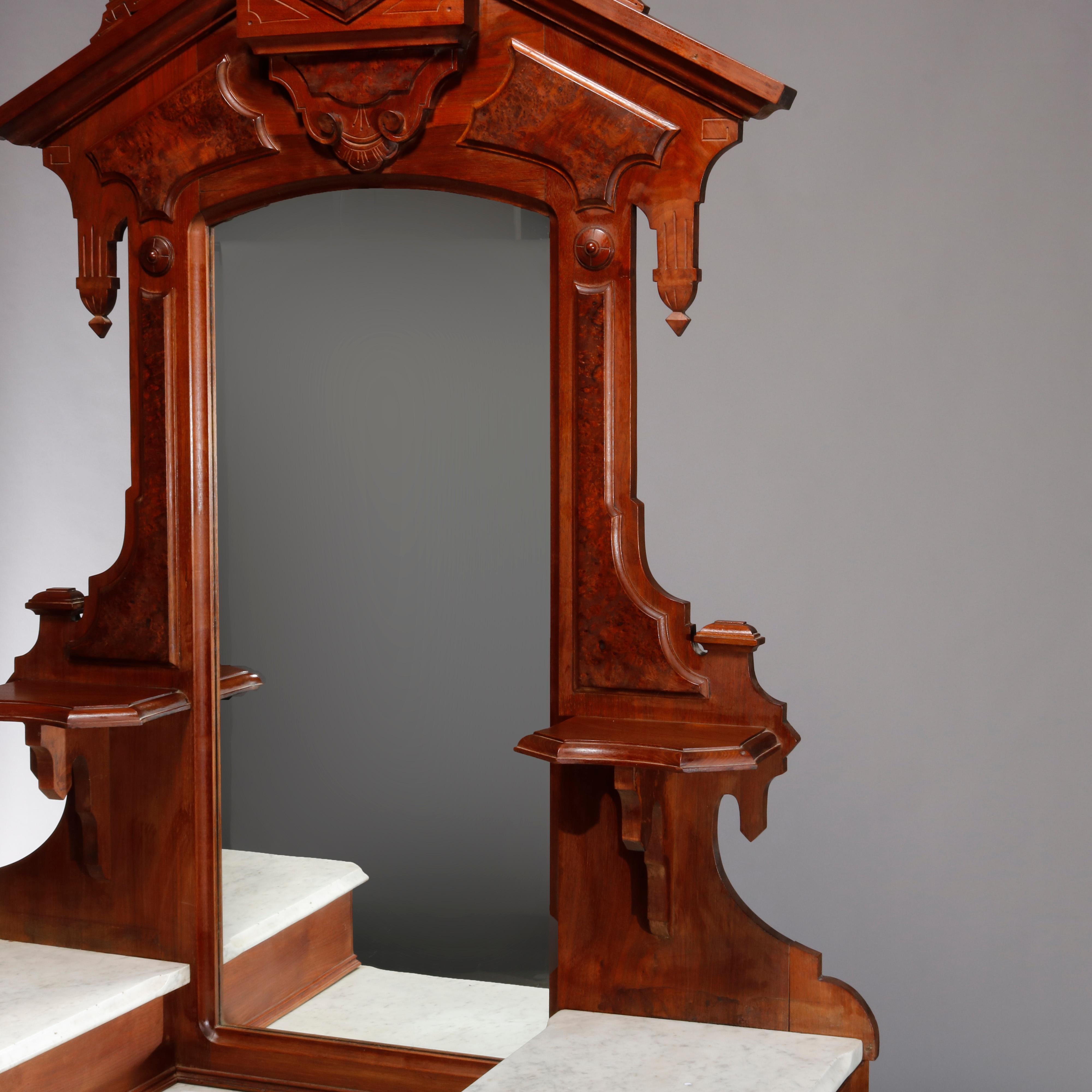 19th Century Renaissance Revival Walnut Burl & Ma Drop Center Mirrored Dresser, circa 1880 For Sale