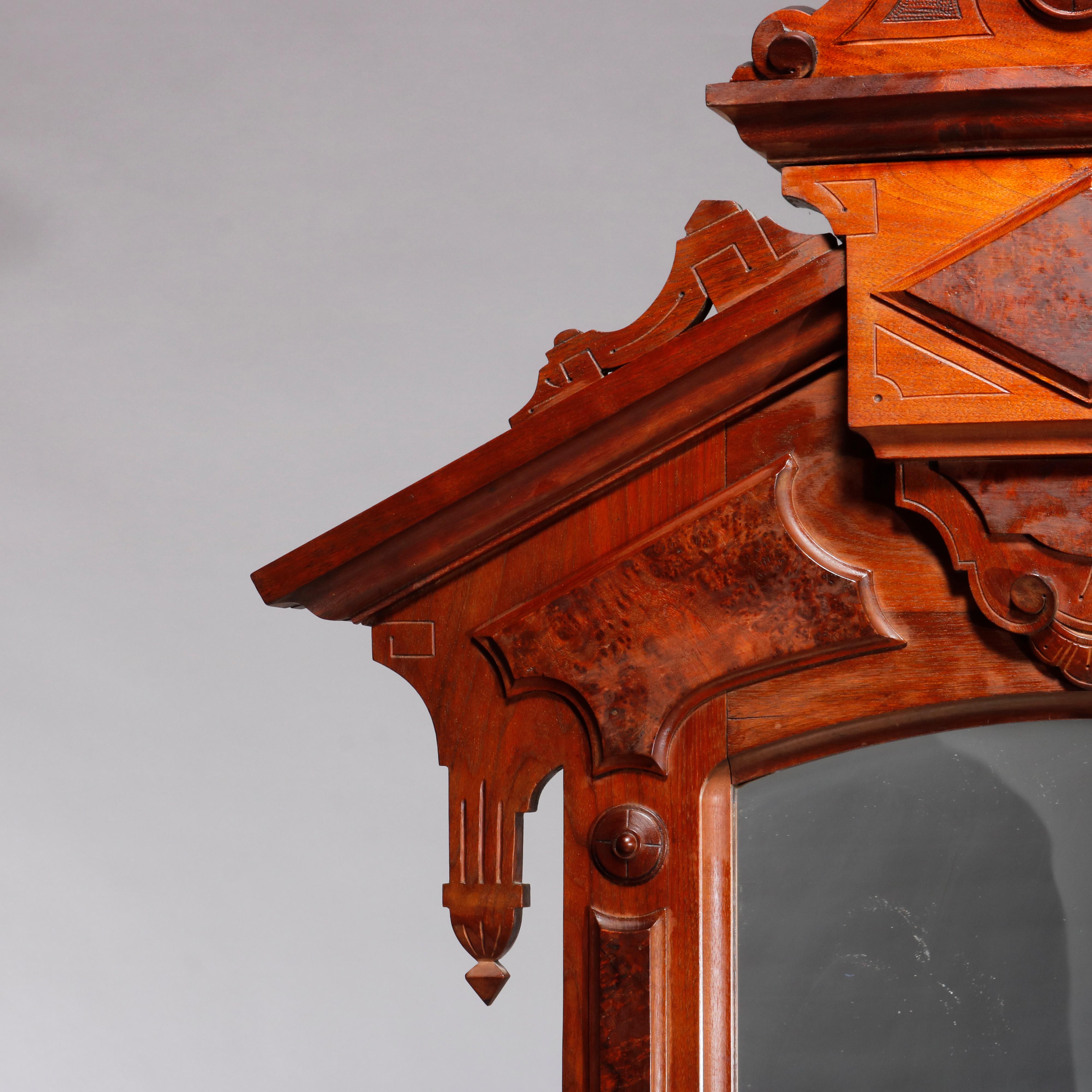 Marble Renaissance Revival Walnut Burl & Ma Drop Center Mirrored Dresser, circa 1880 For Sale