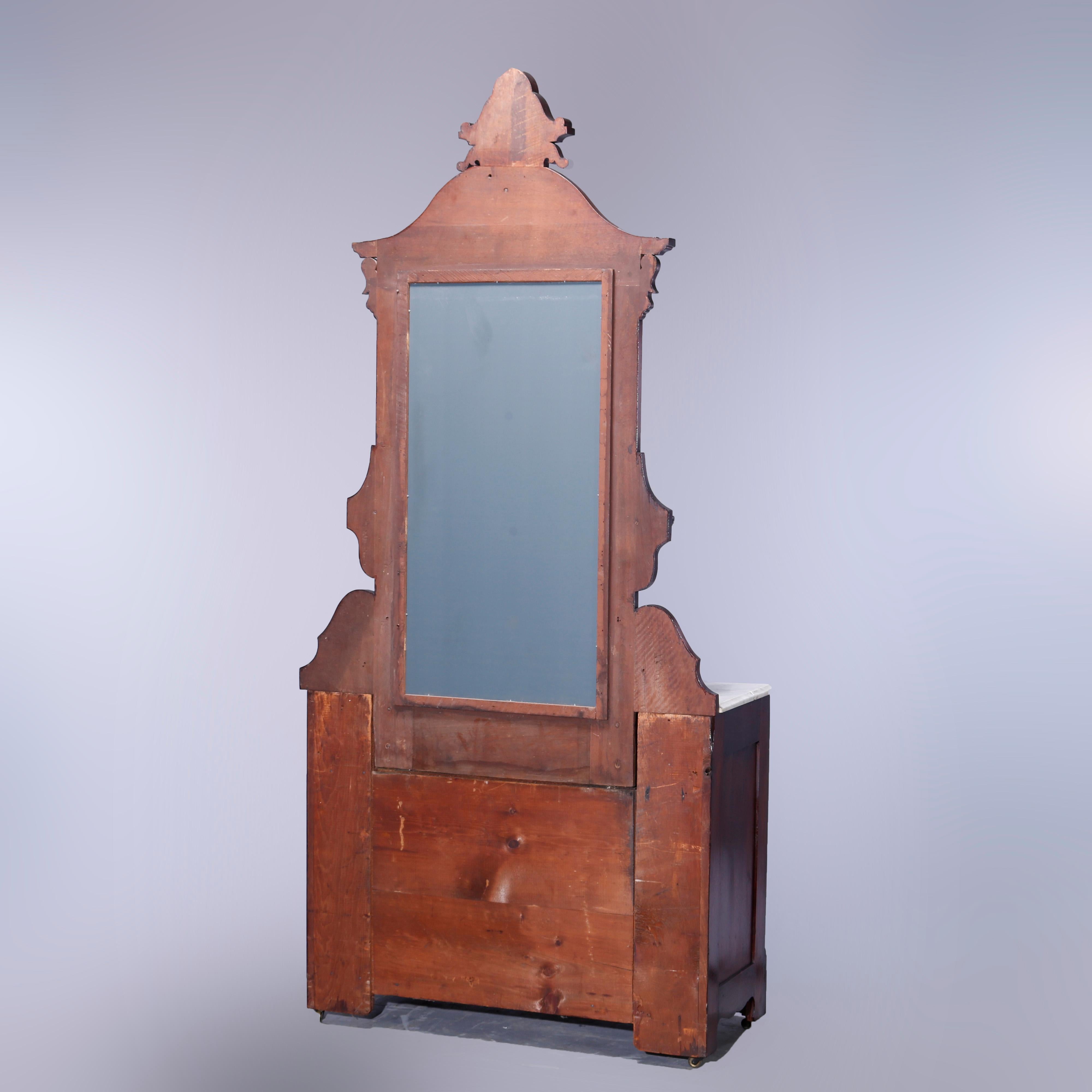 Antique Renaissance Revival Walnut, Burl & Marble Drop-Center Dresser 1890 1