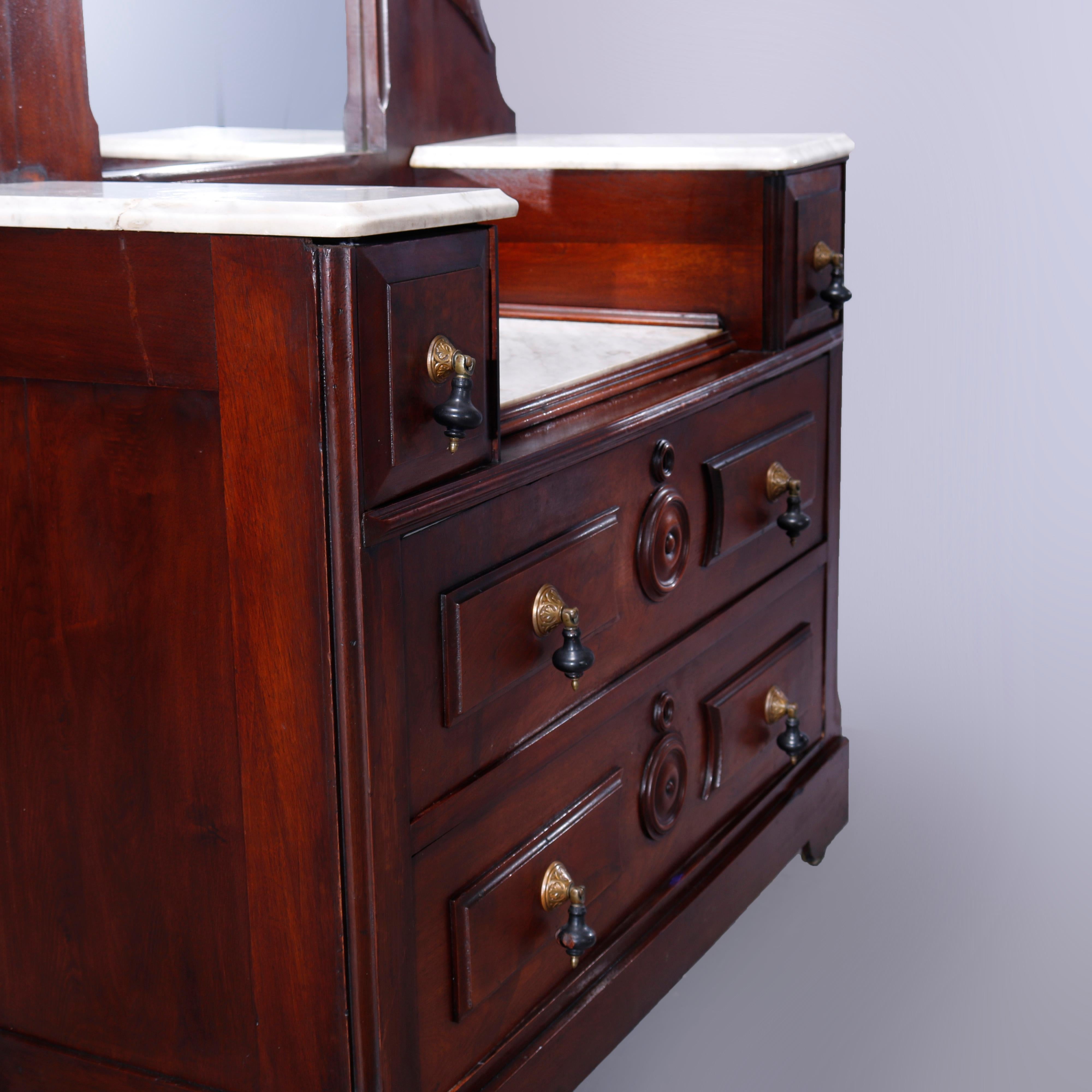 Antique Renaissance Revival Walnut, Burl & Marble Drop-Center Dresser 1890 5