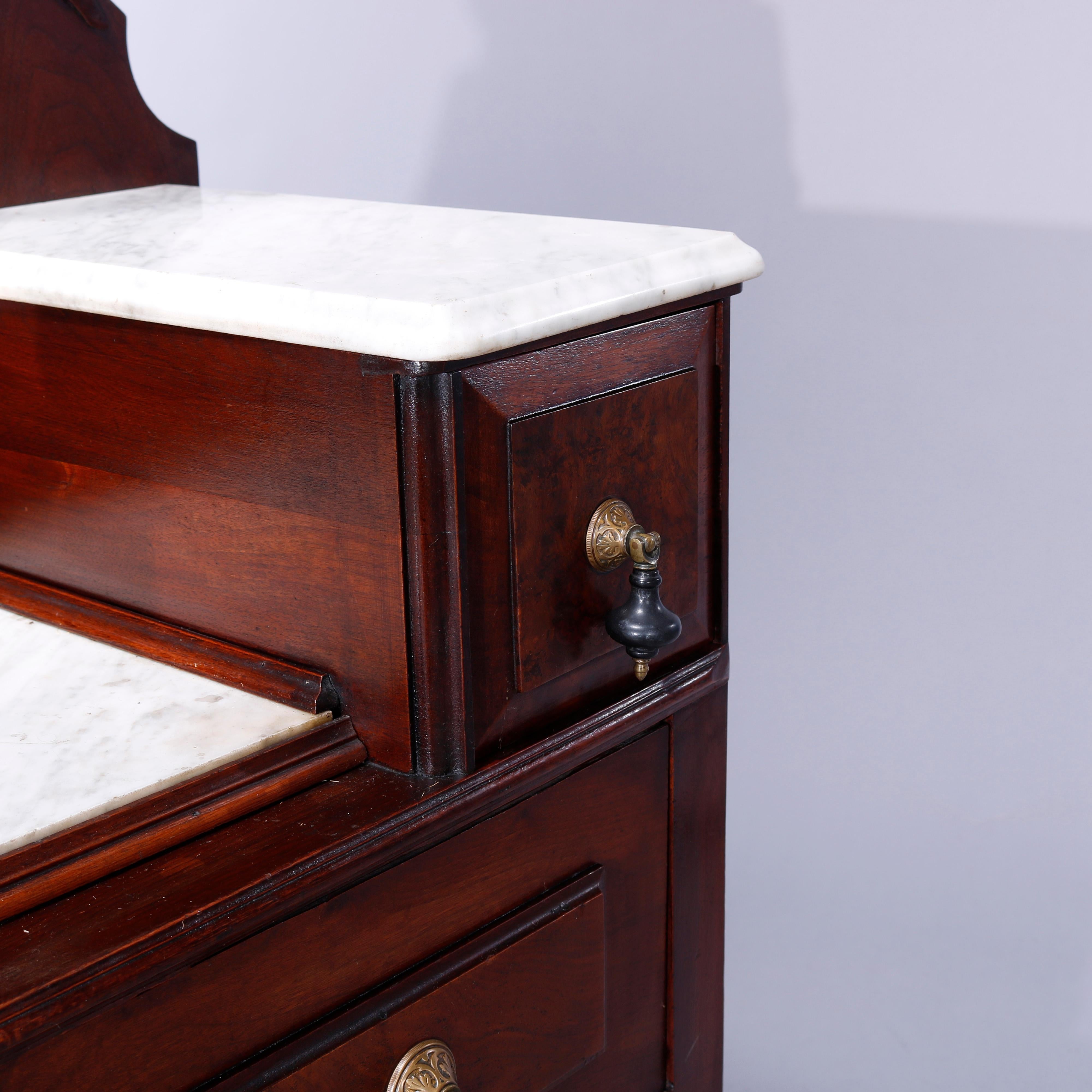 Antique Renaissance Revival Walnut, Burl & Marble Drop-Center Dresser 1890 8