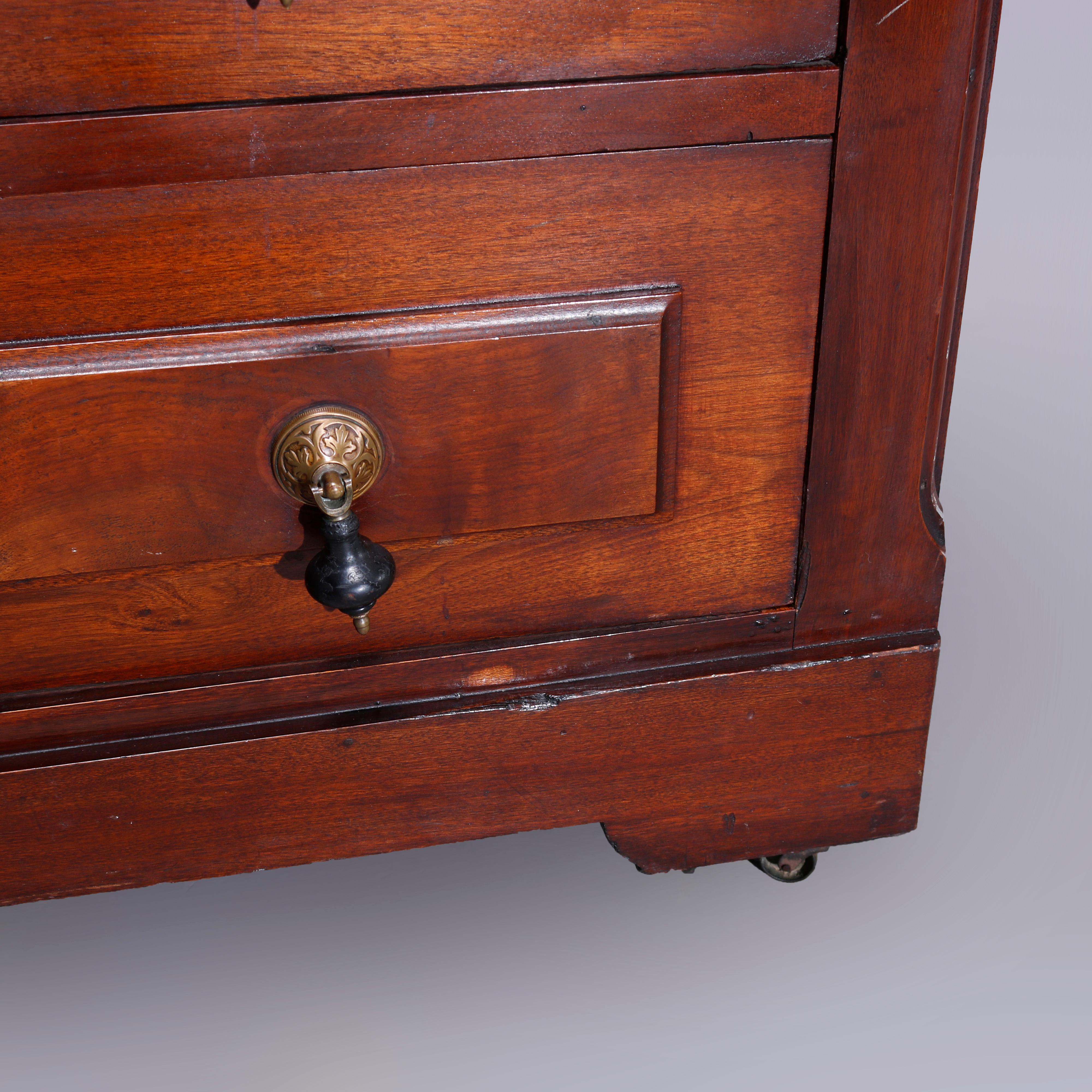 Antique Renaissance Revival Walnut, Burl & Marble Drop-Center Dresser 1890 11