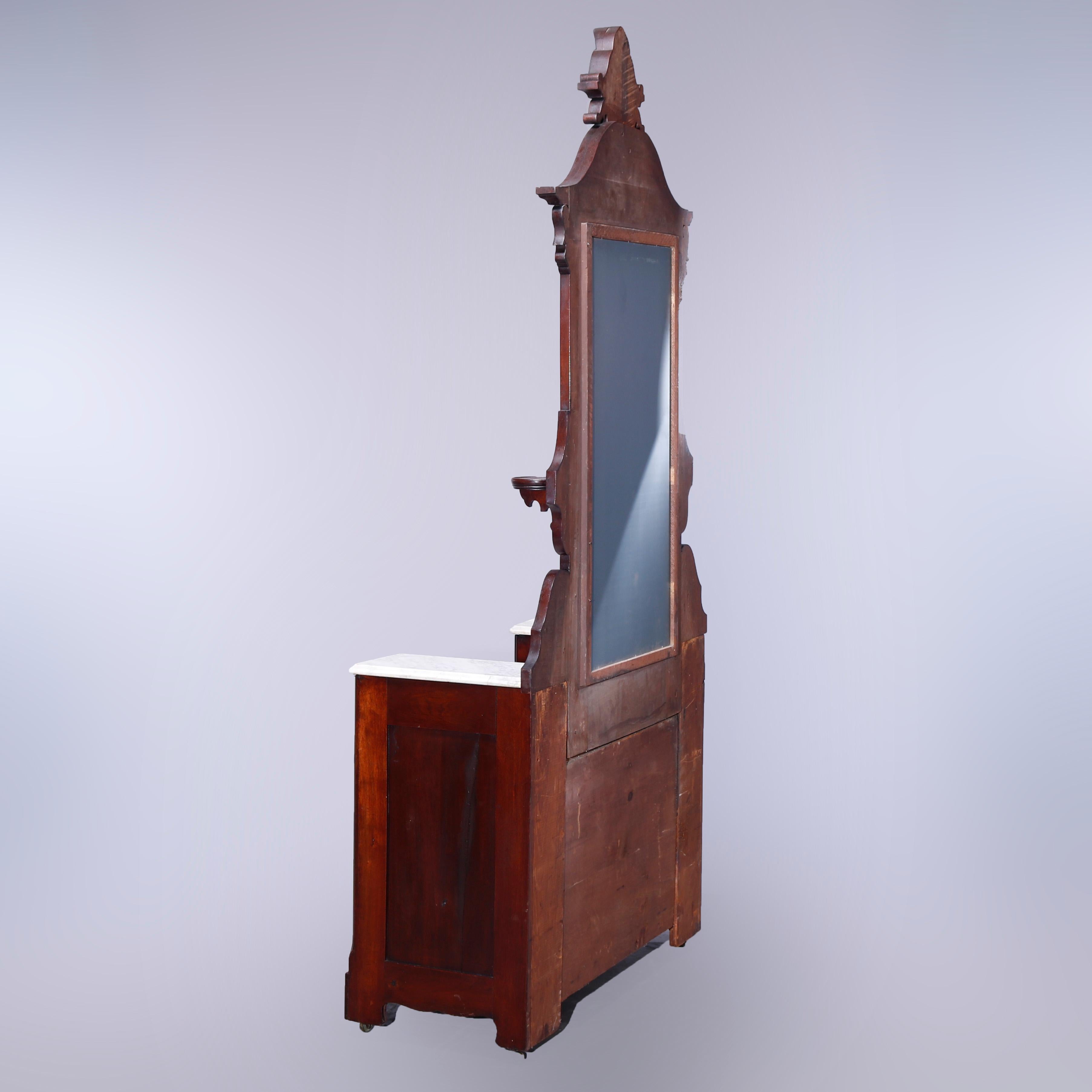 19th Century Antique Renaissance Revival Walnut, Burl & Marble Drop-Center Dresser 1890